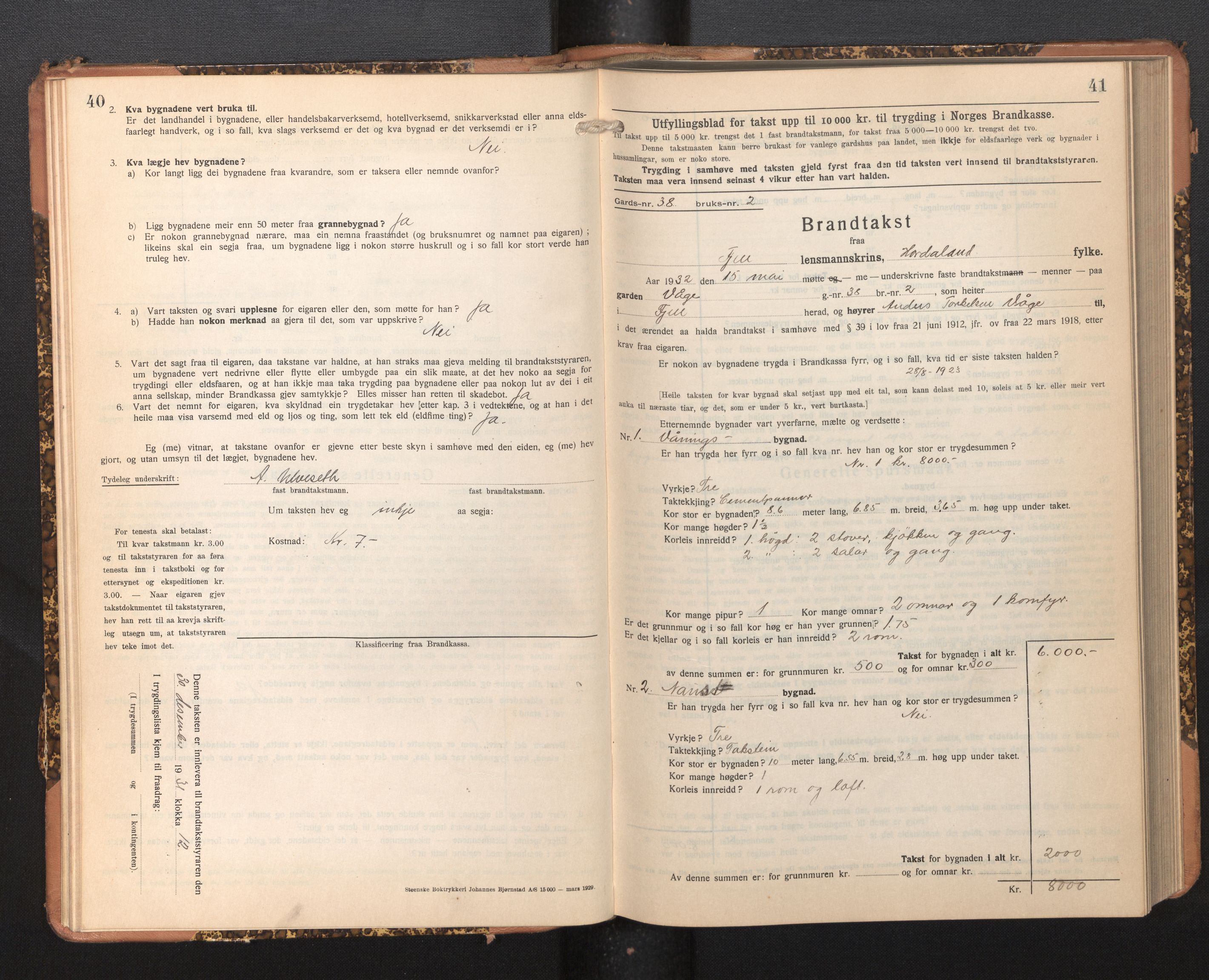 Lensmannen i Fjell, AV/SAB-A-32301/0012/L0006: Branntakstprotokoll, skjematakst, 1931-1945, p. 40-41