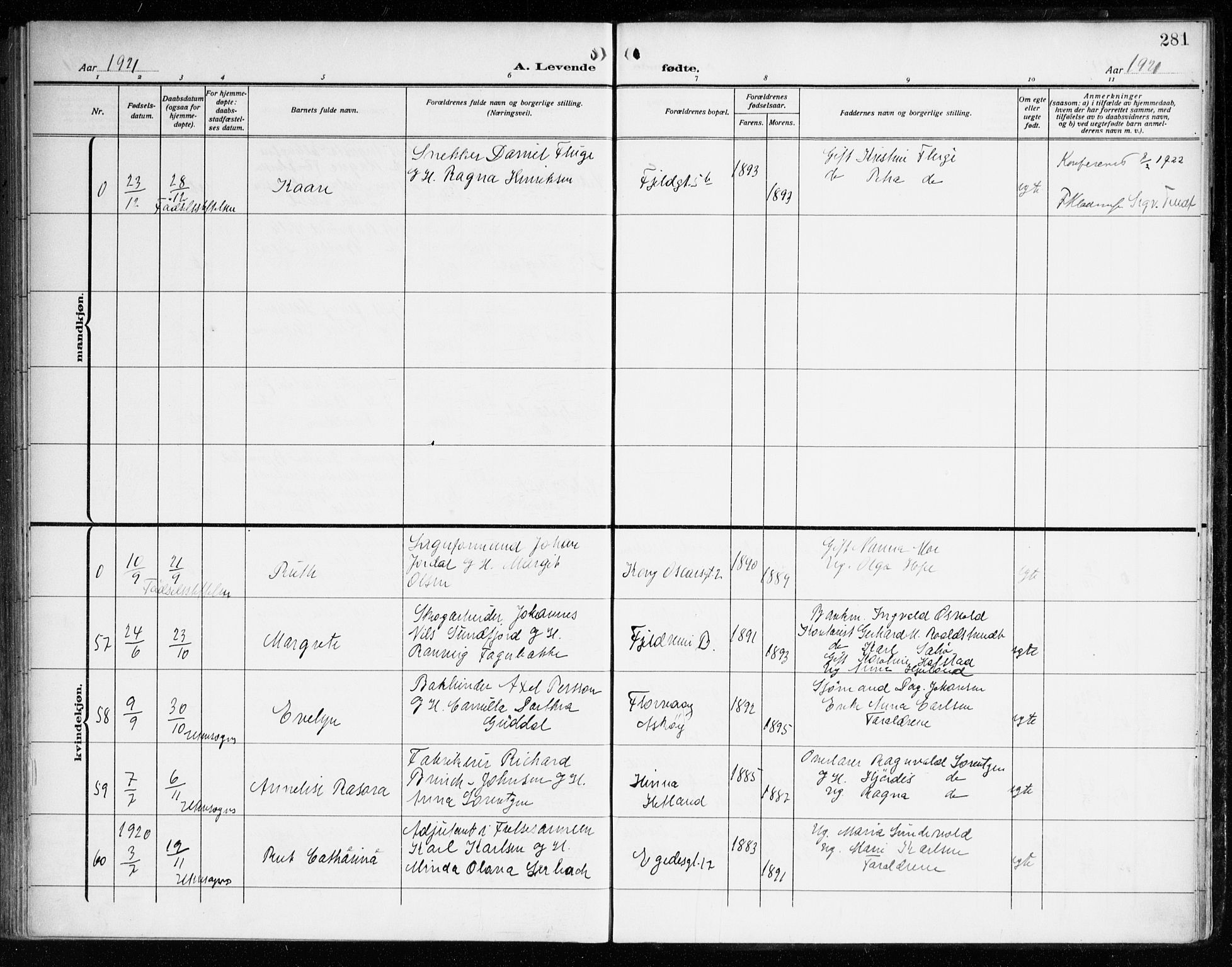 Korskirken sokneprestembete, AV/SAB-A-76101/H/Haa: Parish register (official) no. B 10, 1909-1923, p. 281