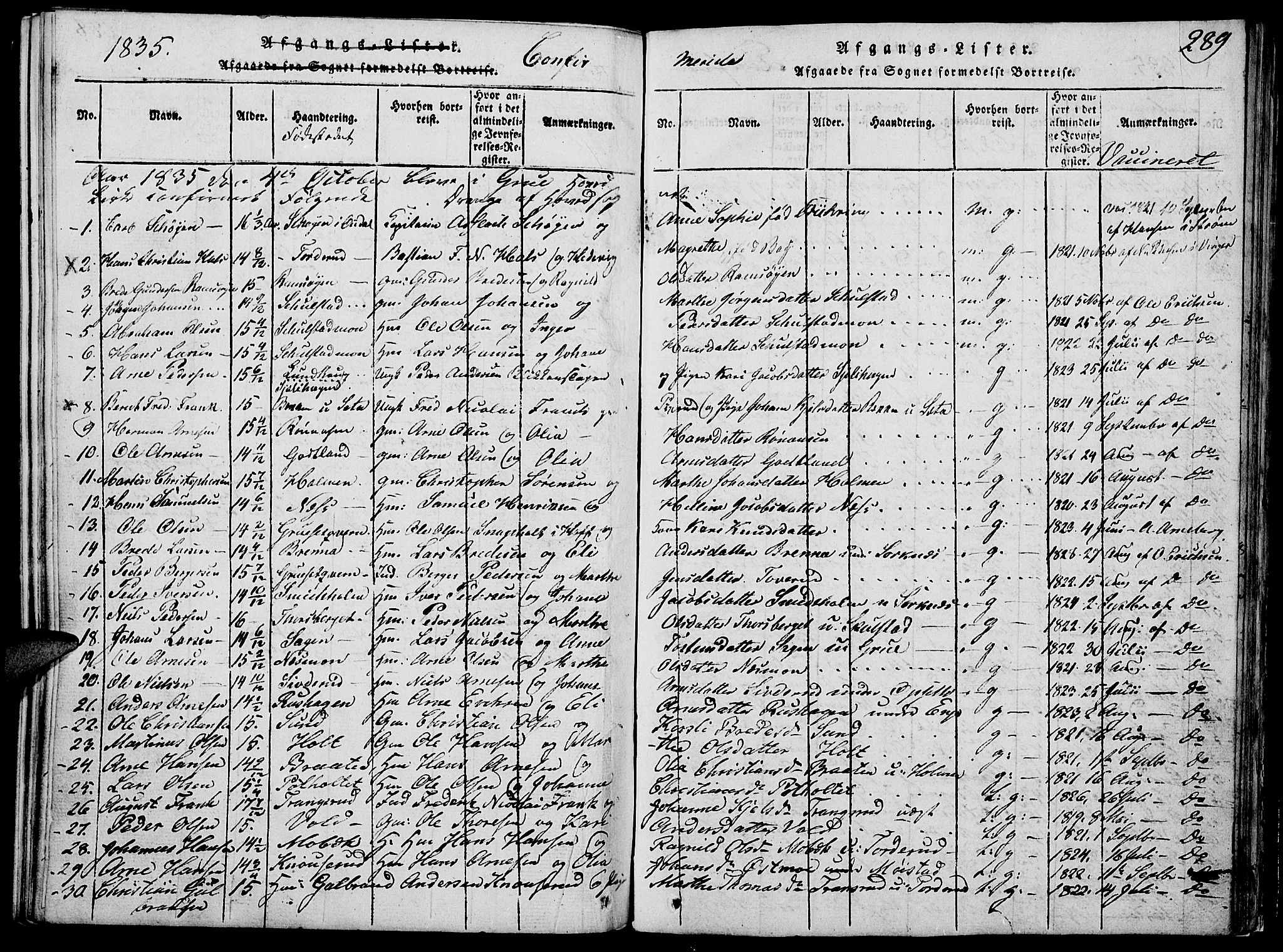 Grue prestekontor, SAH/PREST-036/H/Ha/Hab/L0002: Parish register (copy) no. 2, 1815-1841, p. 289