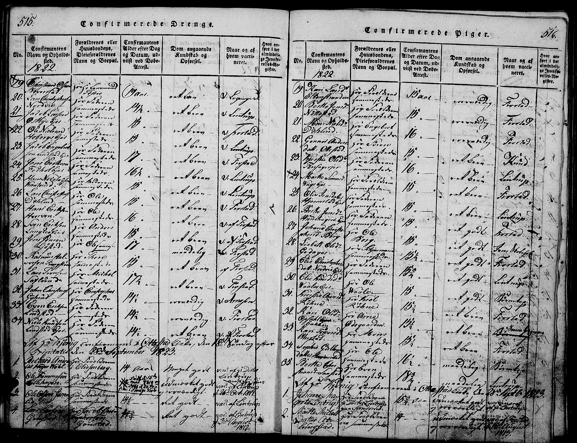 Stange prestekontor, SAH/PREST-002/K/L0008: Parish register (official) no. 8, 1814-1825, p. 515-516