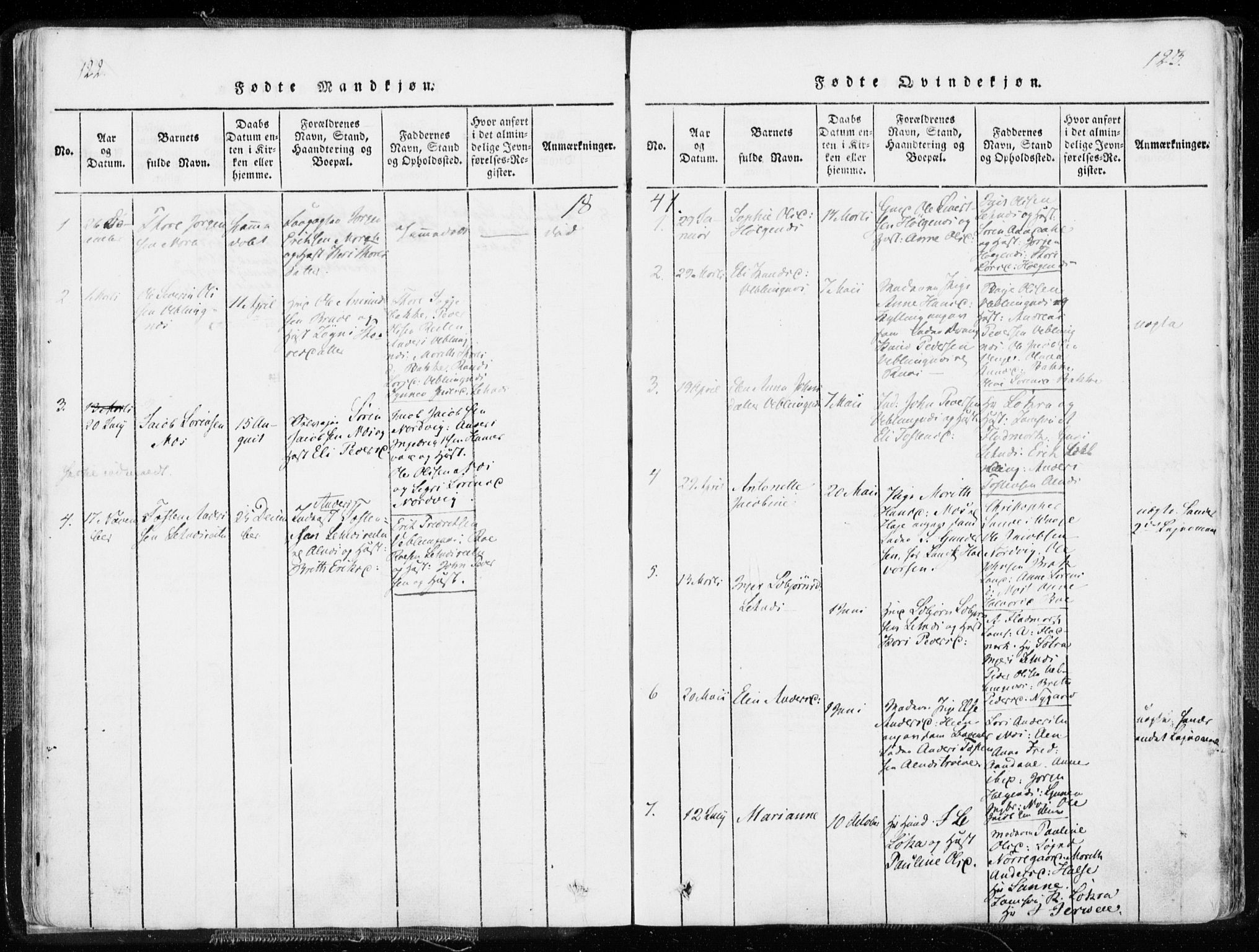 Ministerialprotokoller, klokkerbøker og fødselsregistre - Møre og Romsdal, SAT/A-1454/544/L0571: Parish register (official) no. 544A04, 1818-1853, p. 122-123