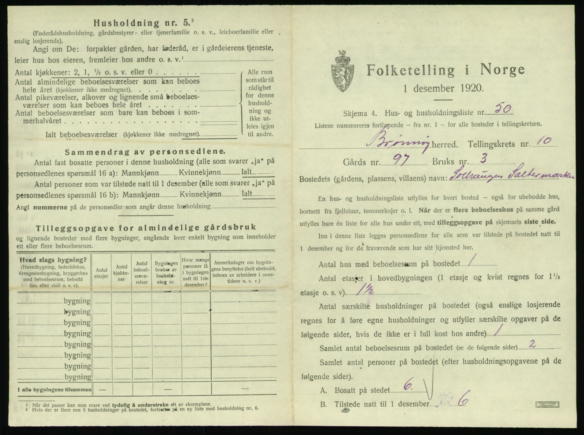 SAT, 1920 census for Brønnøy, 1920, p. 1074