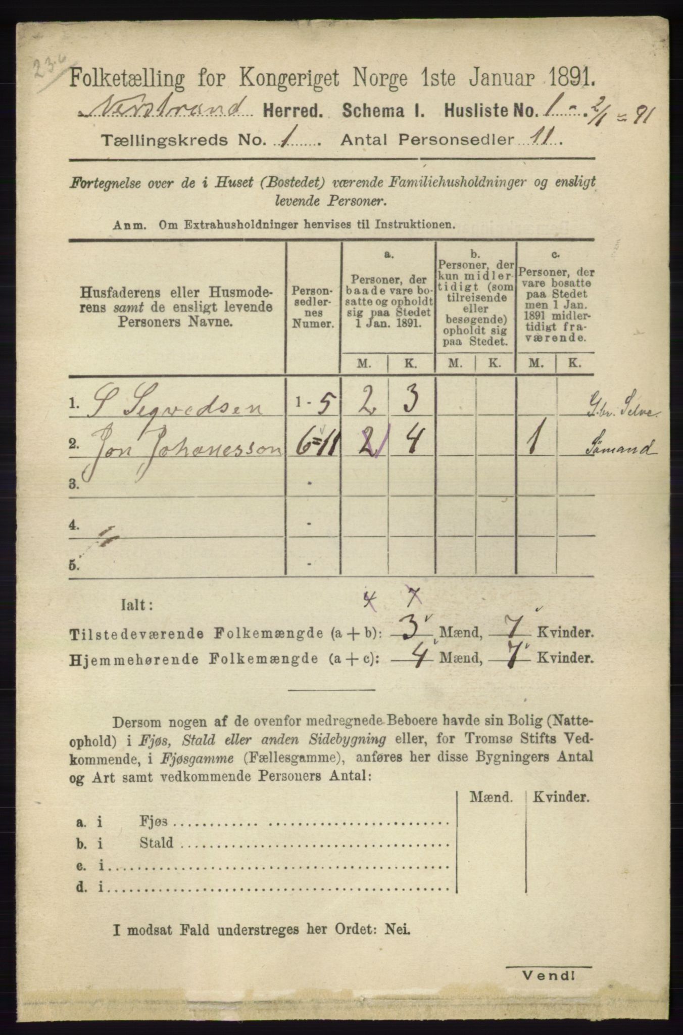 RA, 1891 census for 1139 Nedstrand, 1891, p. 27