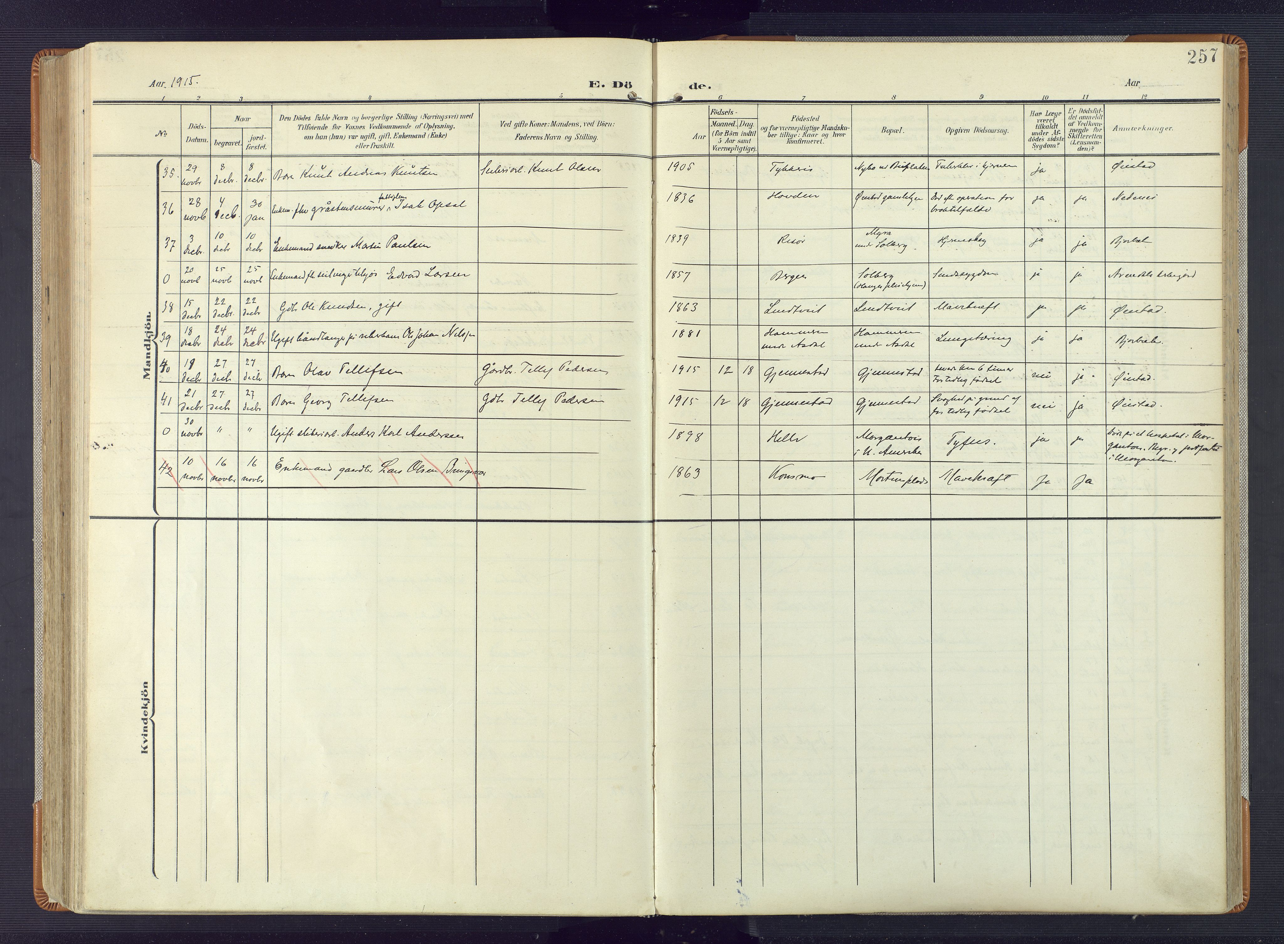 Øyestad sokneprestkontor, AV/SAK-1111-0049/F/Fa/L0019: Parish register (official) no. A 19, 1908-1922, p. 257