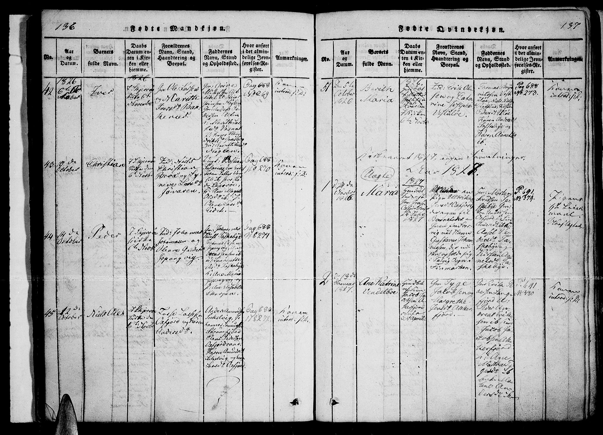 Skjervøy sokneprestkontor, SATØ/S-1300/H/Ha/Haa/L0004kirke: Parish register (official) no. 4, 1820-1838, p. 136-137