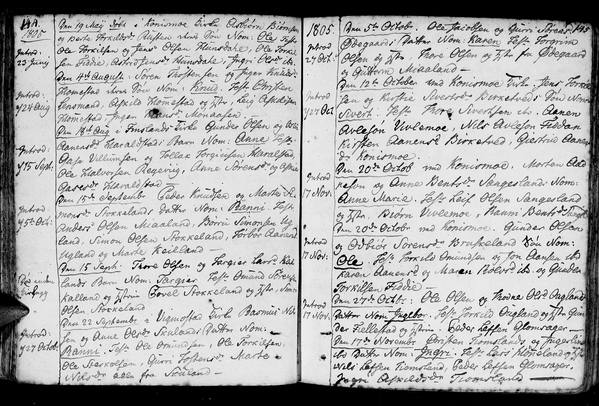 Holum sokneprestkontor, AV/SAK-1111-0022/F/Fa/Fab/L0004: Parish register (official) no. A 4, 1774-1847, p. 144-145