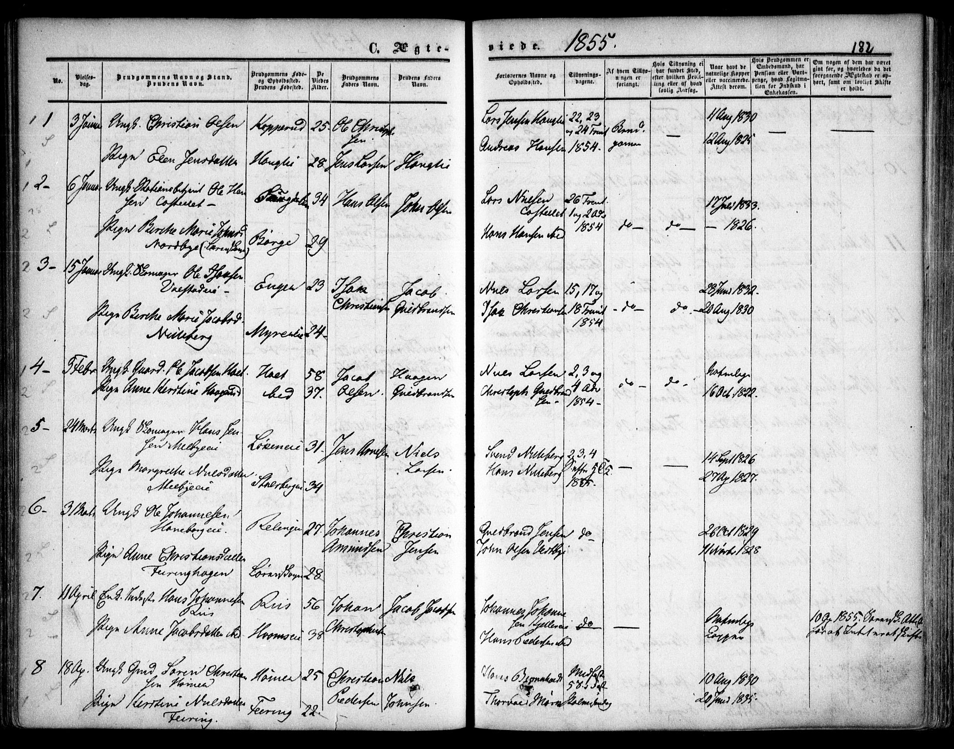 Skedsmo prestekontor Kirkebøker, AV/SAO-A-10033a/F/Fa/L0010: Parish register (official) no. I 10, 1854-1865, p. 182