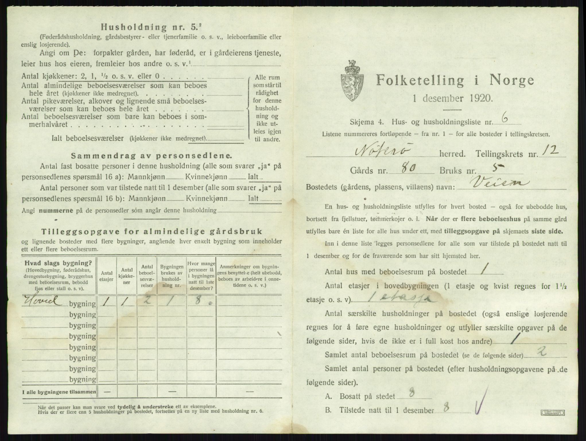 SAKO, 1920 census for Nøtterøy, 1920, p. 2463