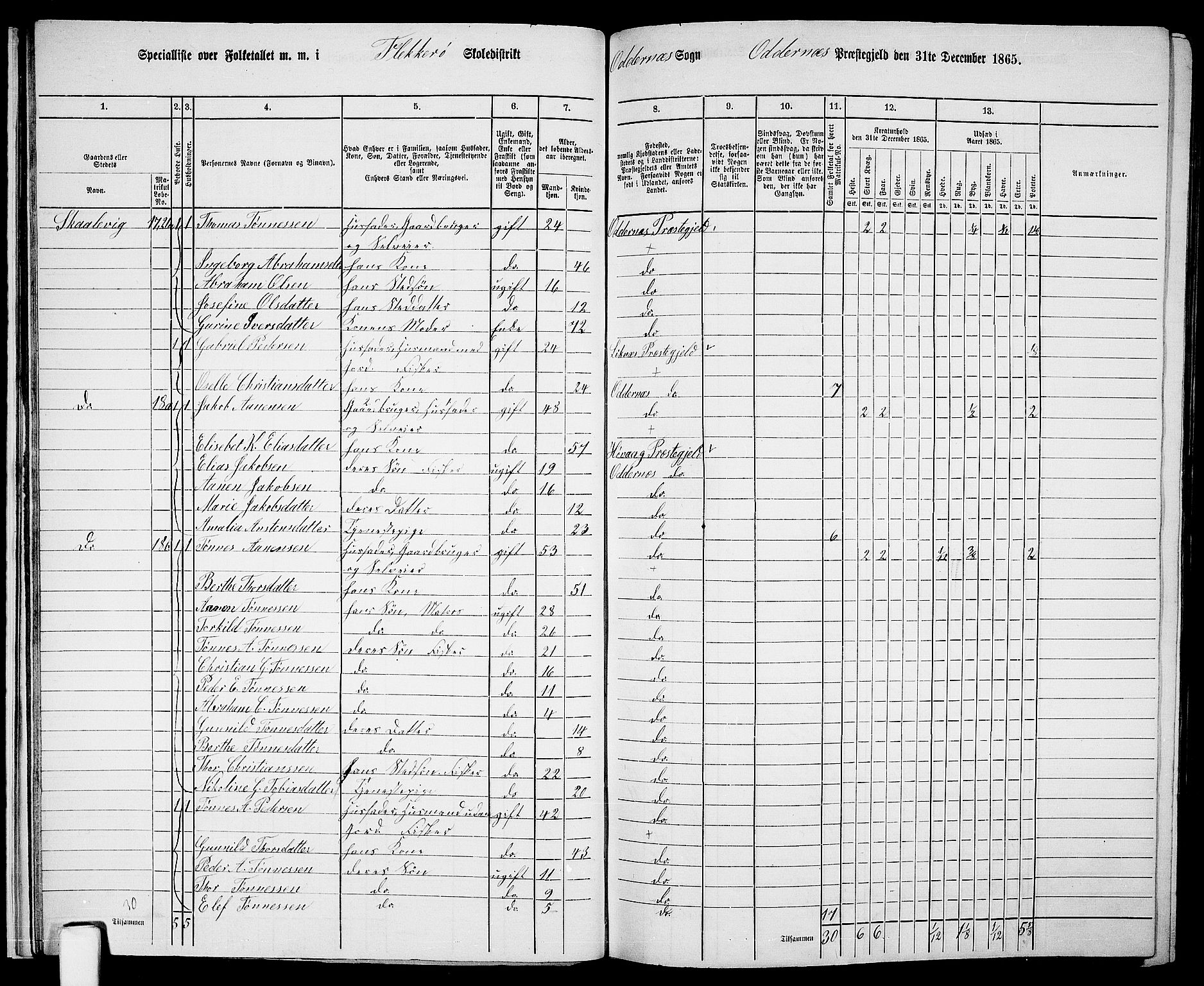 RA, 1865 census for Oddernes, 1865, p. 23