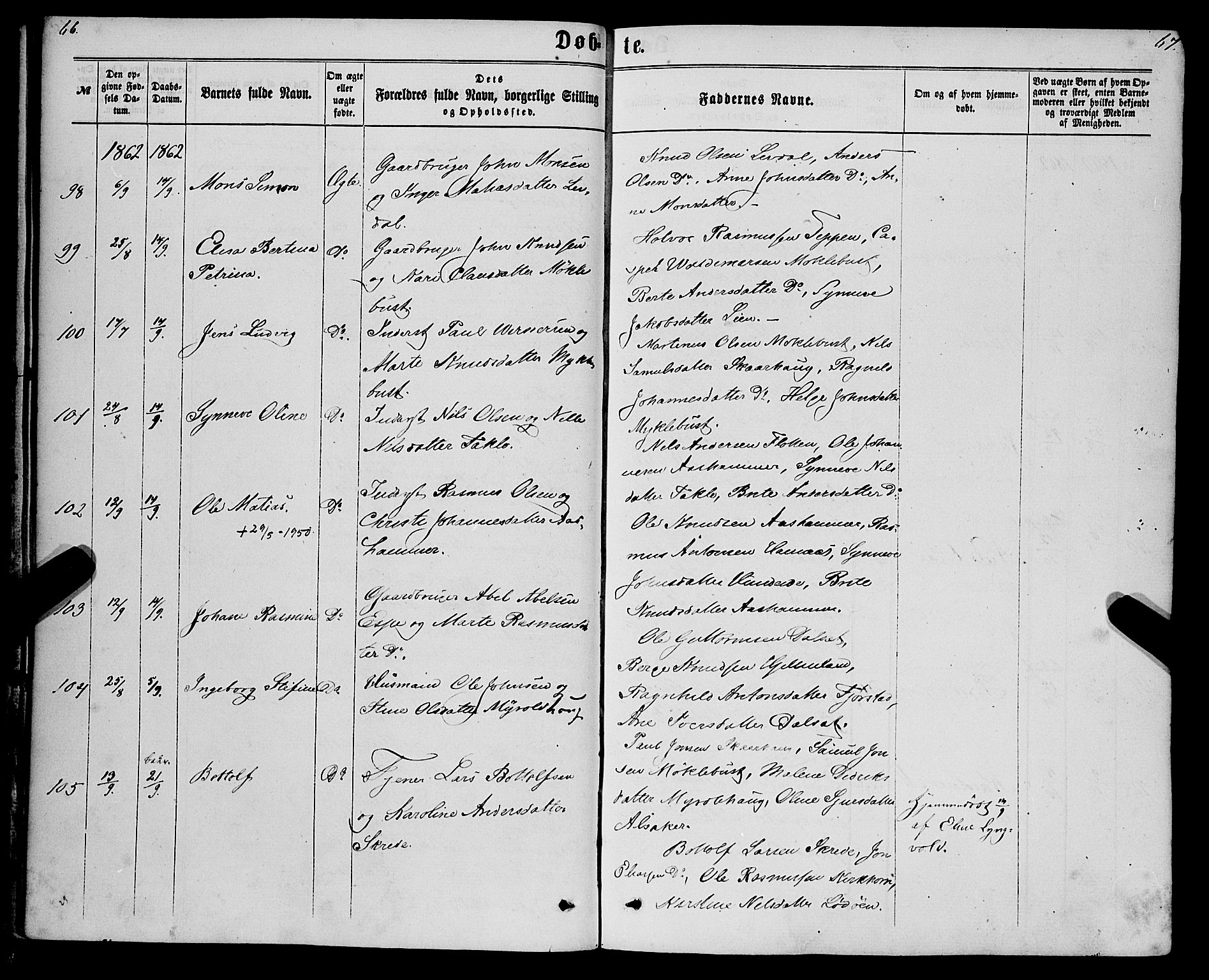 Eid sokneprestembete, AV/SAB-A-82301/H/Haa/Haaa/L0009: Parish register (official) no. A 9, 1861-1868, p. 66-67