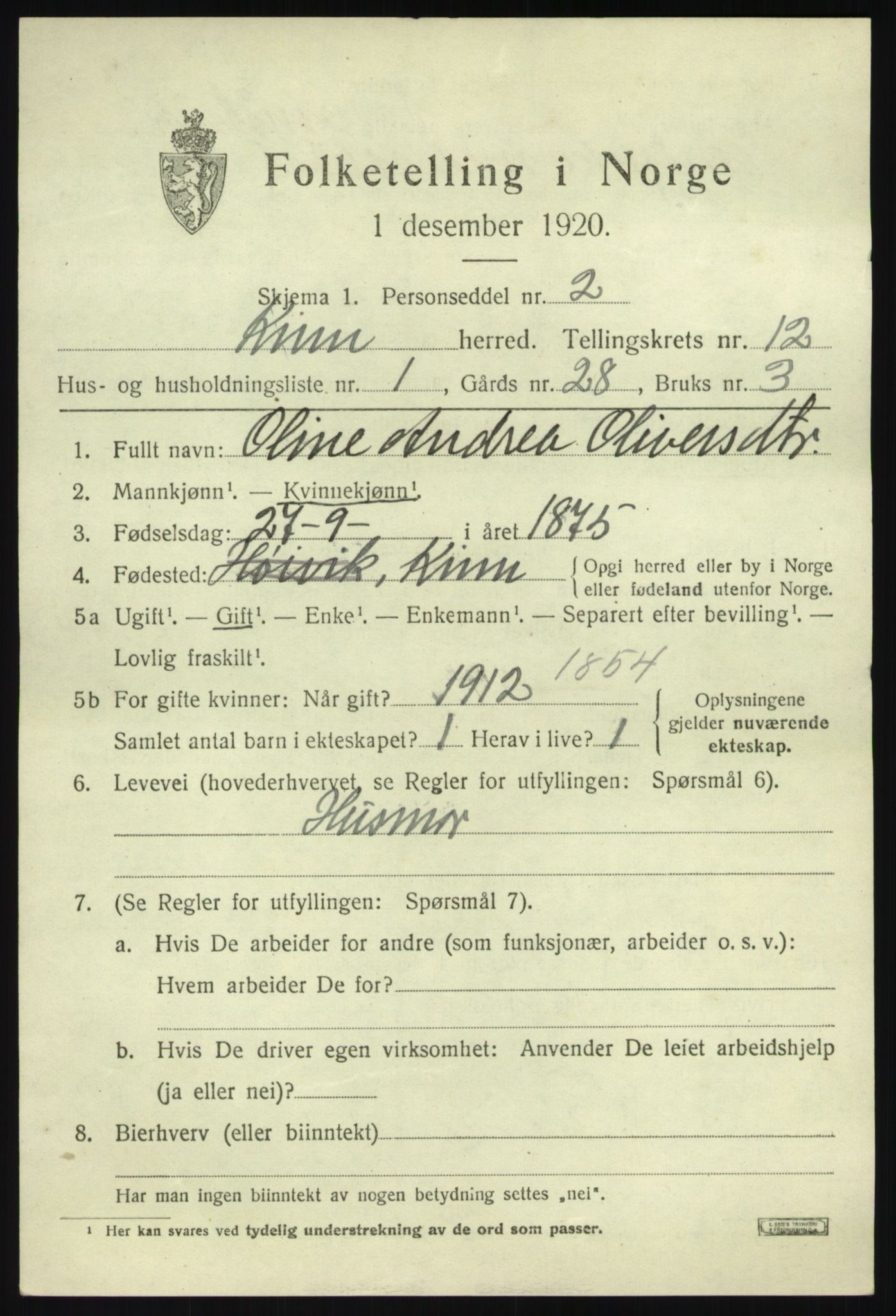 SAB, 1920 census for Kinn, 1920, p. 4501