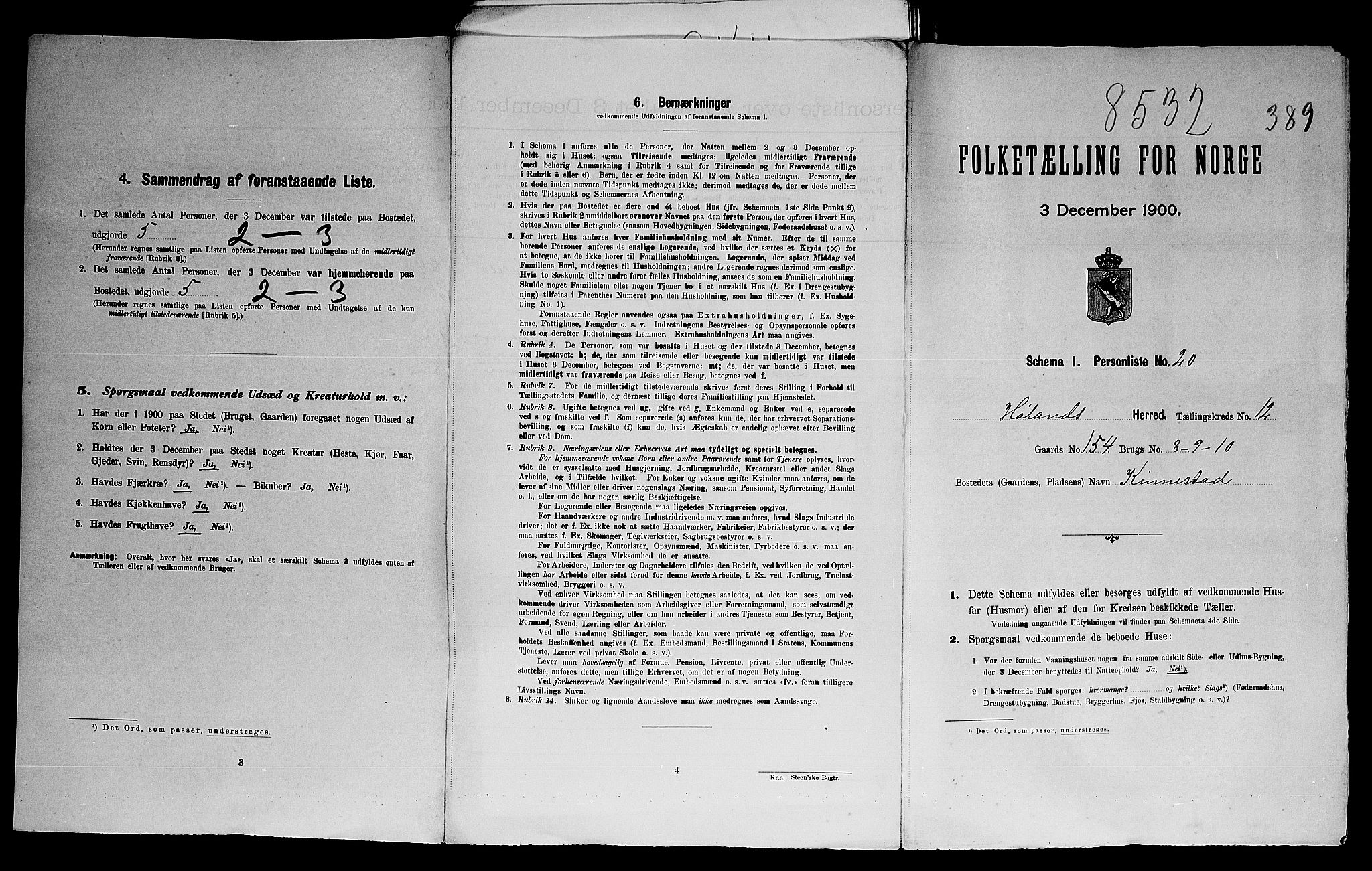 SAO, 1900 census for Høland, 1900