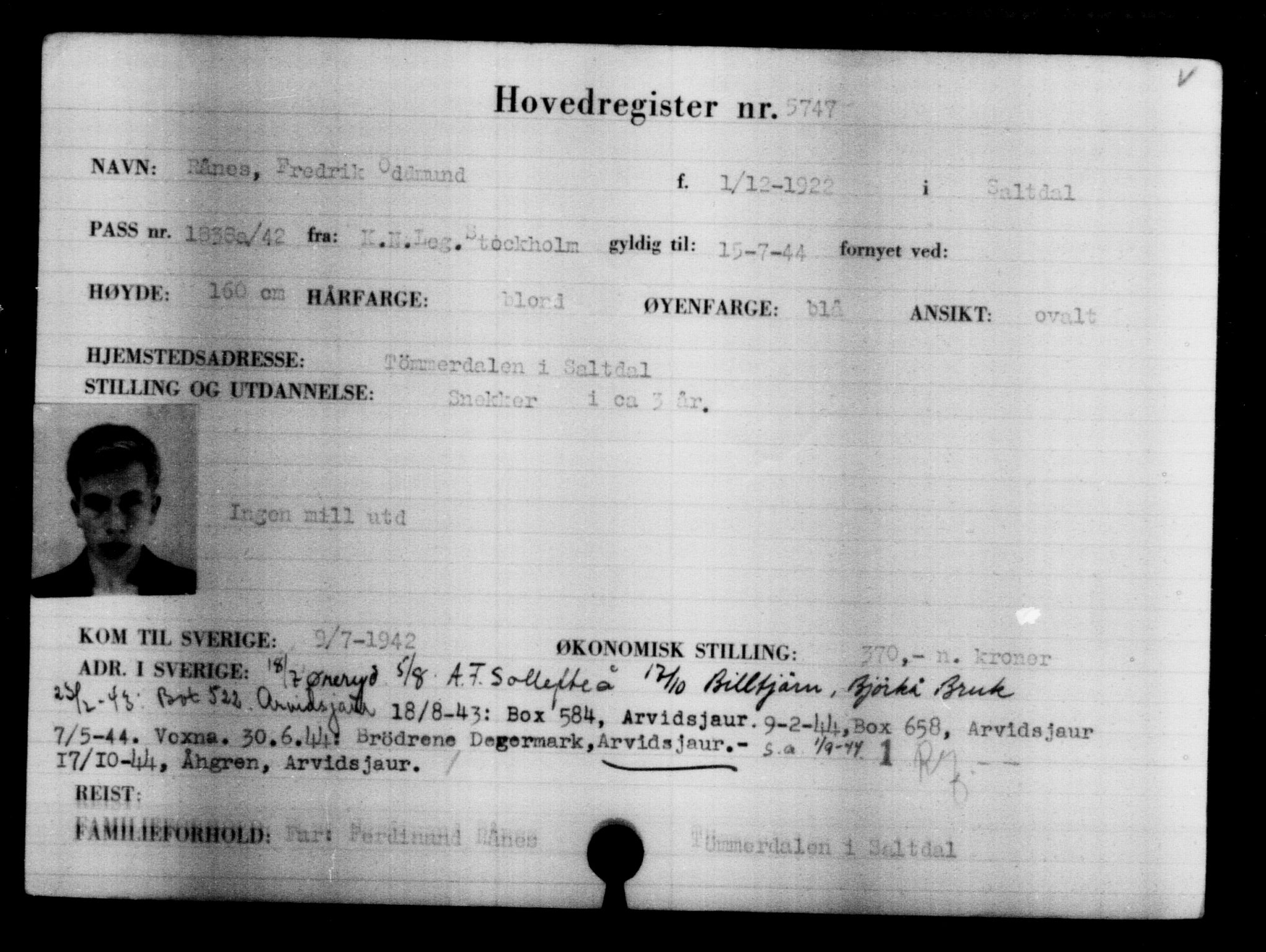 Den Kgl. Norske Legasjons Flyktningskontor, AV/RA-S-6753/V/Va/L0004: Kjesäterkartoteket.  Flyktningenr. 3496-6610, 1940-1945, p. 2610