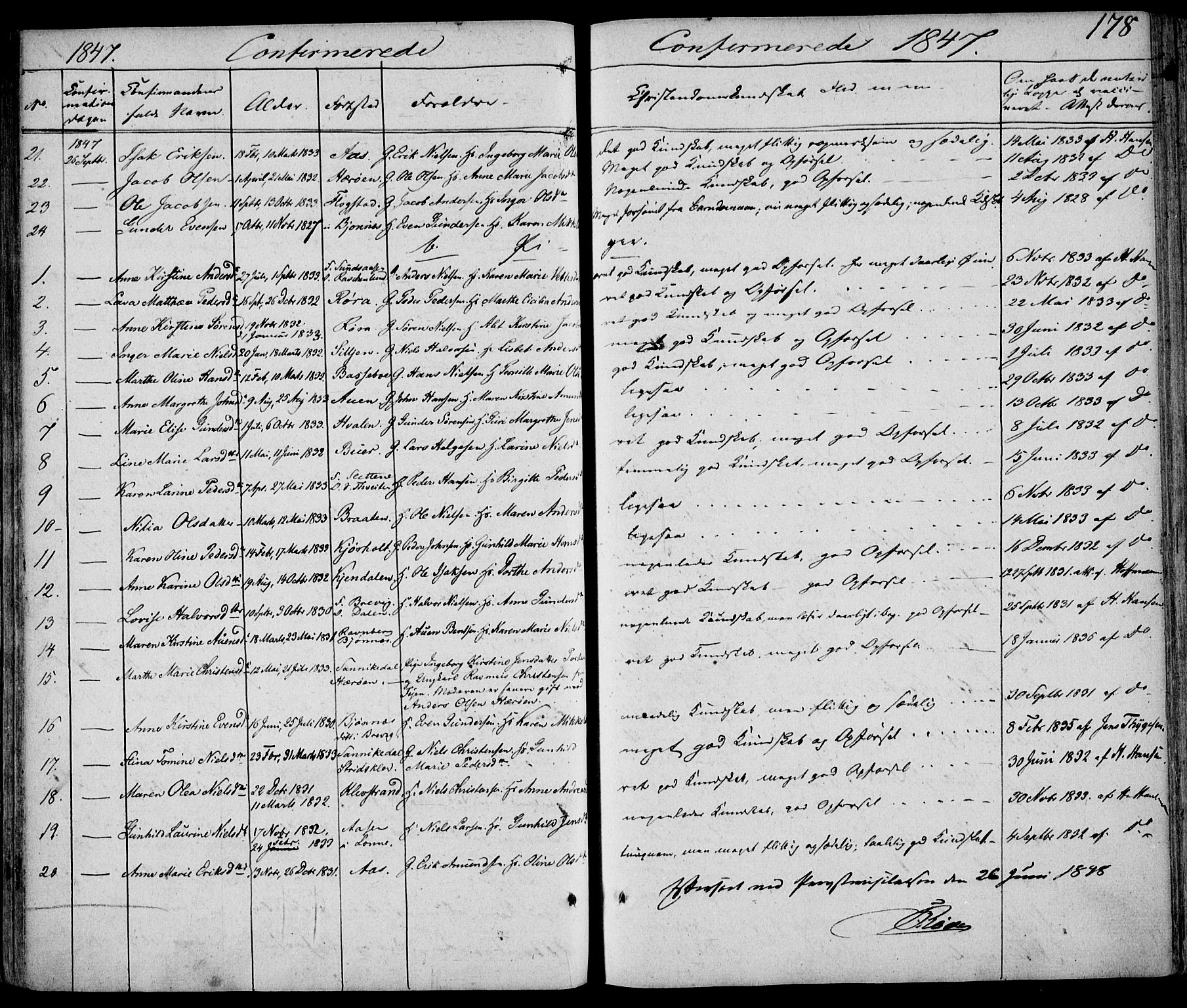 Eidanger kirkebøker, AV/SAKO-A-261/F/Fa/L0008: Parish register (official) no. 8, 1831-1858, p. 178