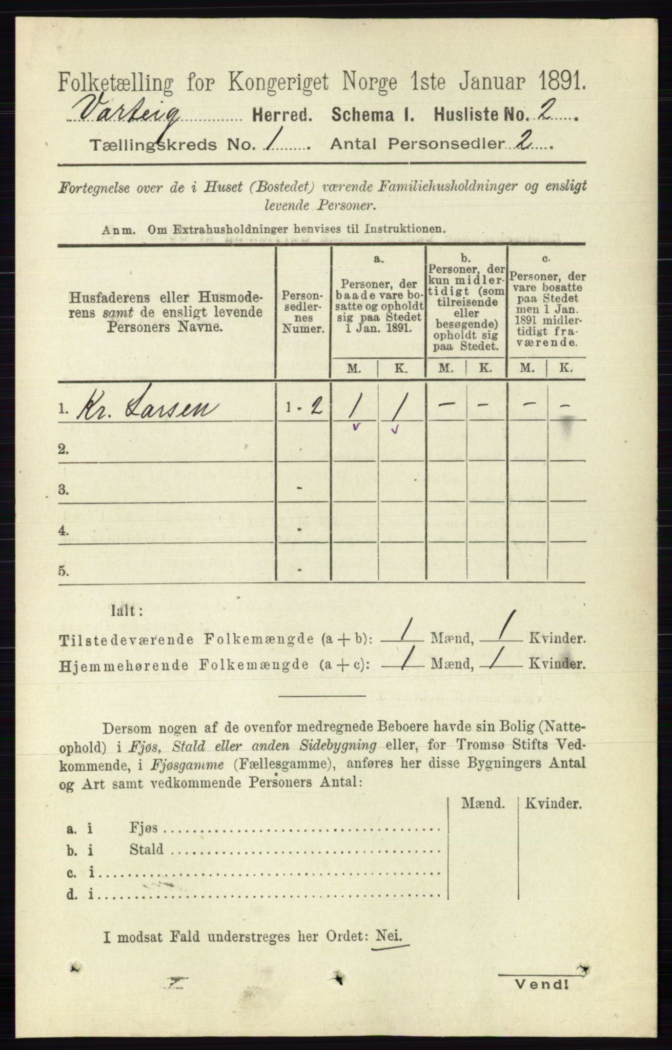 RA, 1891 census for 0114 Varteig, 1891, p. 14