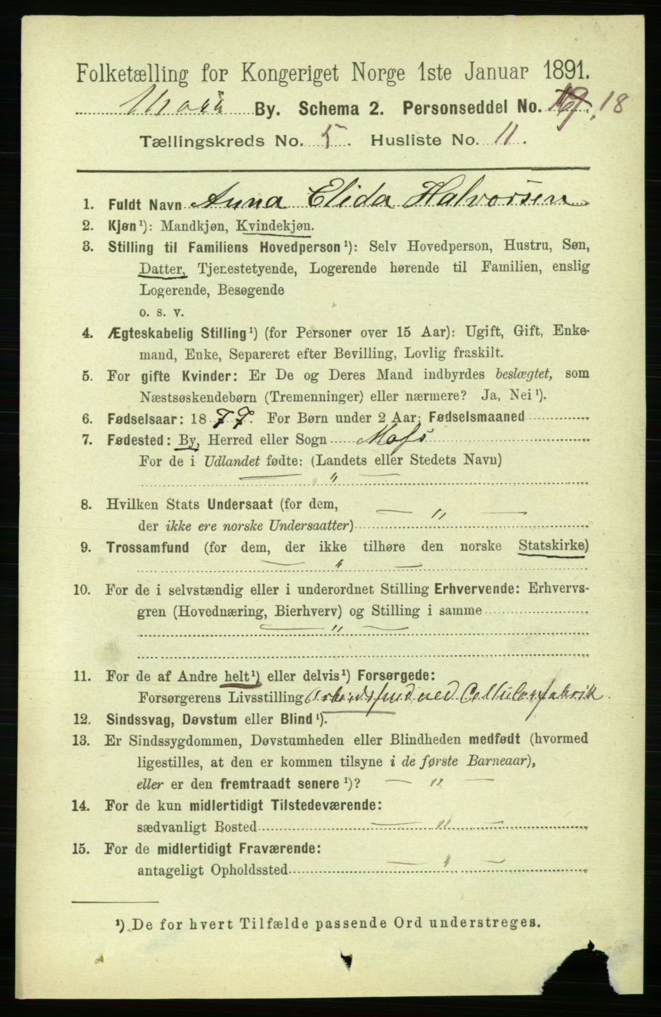 RA, 1891 census for 0104 Moss, 1891, p. 3242