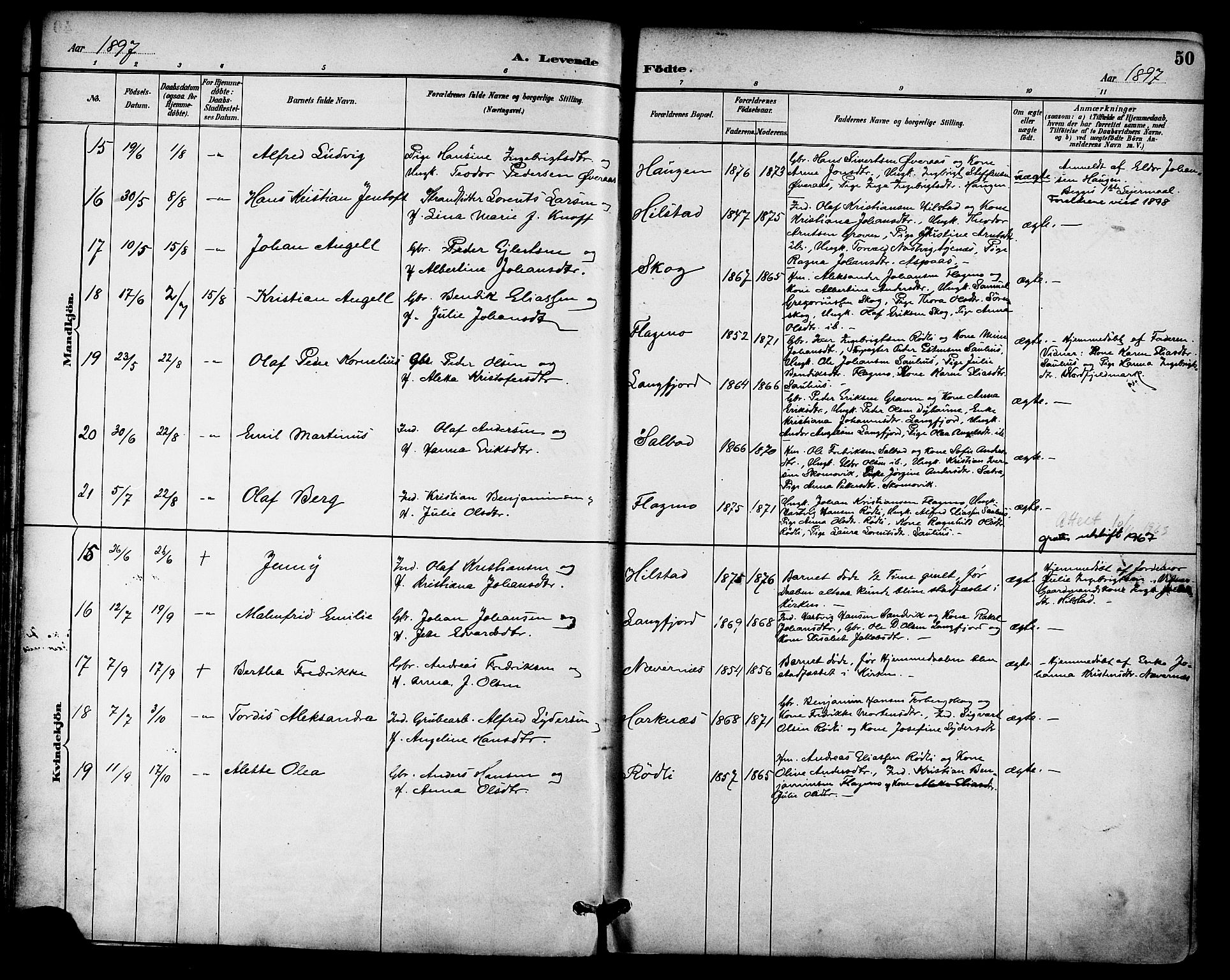 Ministerialprotokoller, klokkerbøker og fødselsregistre - Nordland, AV/SAT-A-1459/814/L0226: Parish register (official) no. 814A07, 1886-1898, p. 50