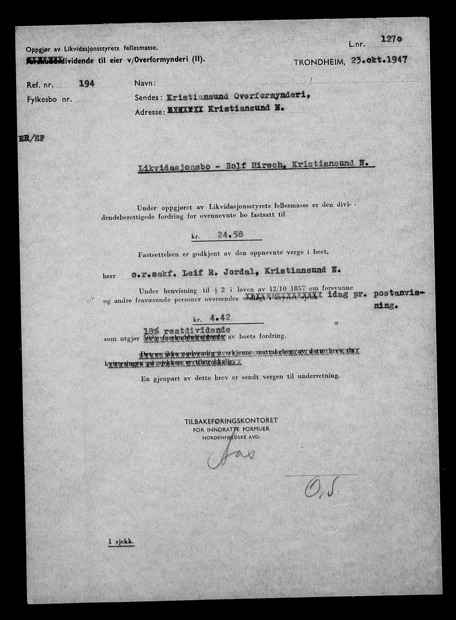 Justisdepartementet, Tilbakeføringskontoret for inndratte formuer, AV/RA-S-1564/H/Hc/Hcb/L0913: --, 1945-1947, p. 528