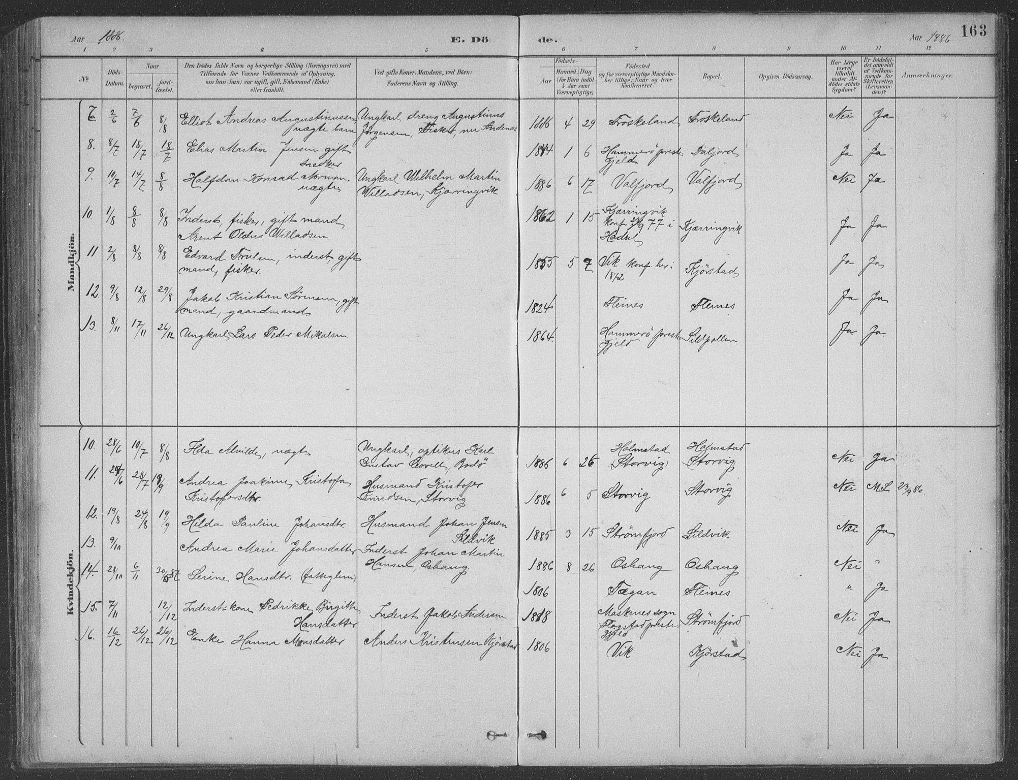 Ministerialprotokoller, klokkerbøker og fødselsregistre - Nordland, AV/SAT-A-1459/890/L1290: Parish register (copy) no. 890C01, 1882-1911, p. 163