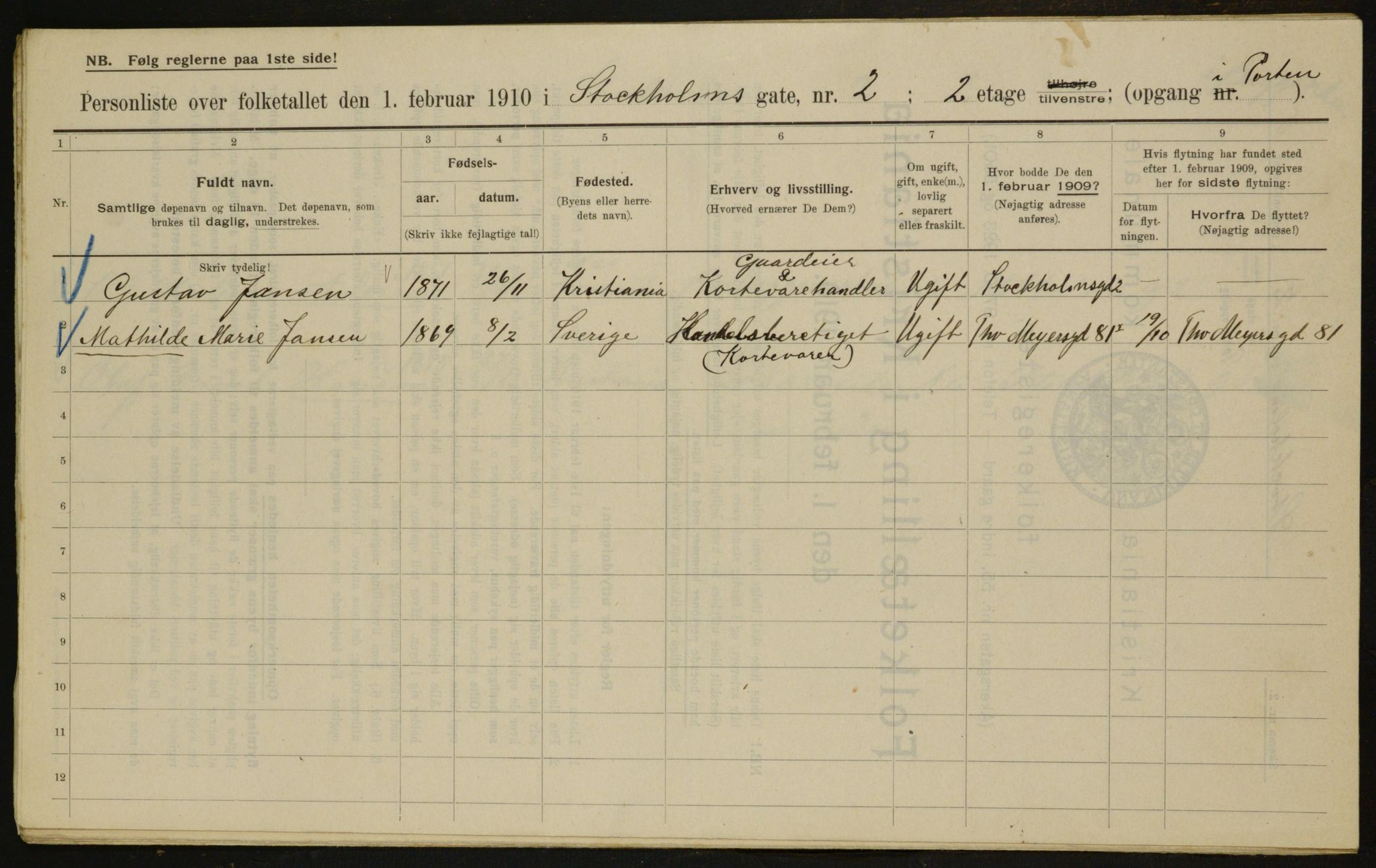 OBA, Municipal Census 1910 for Kristiania, 1910, p. 97246