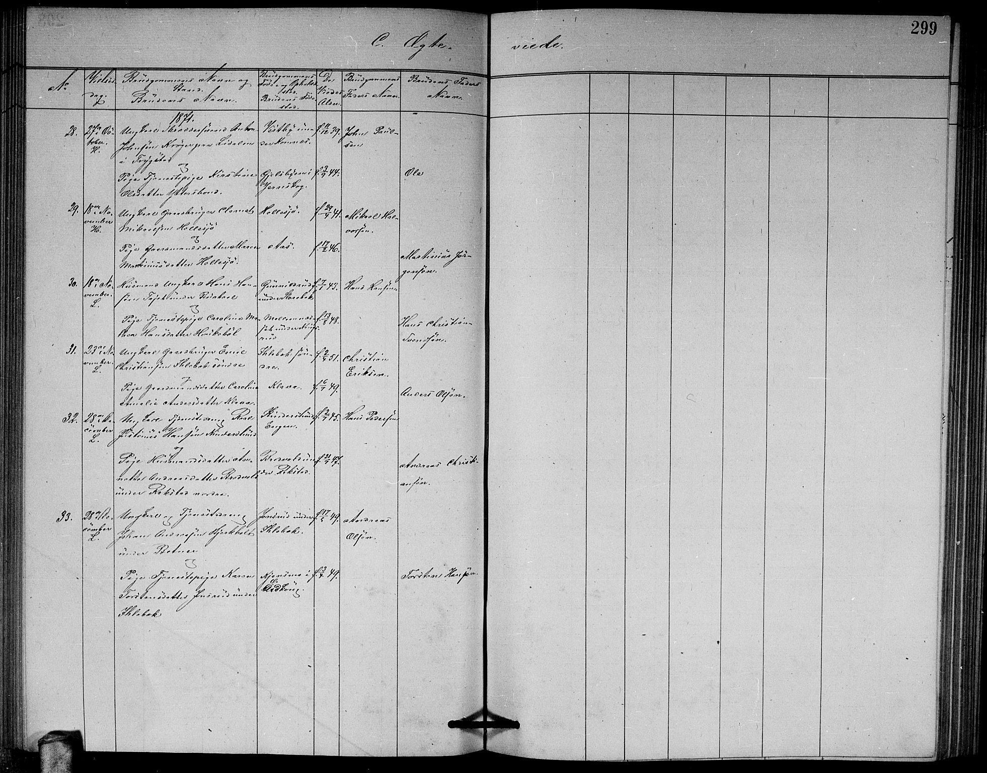 Høland prestekontor Kirkebøker, AV/SAO-A-10346a/G/Ga/L0006: Parish register (copy) no. I 6, 1869-1879, p. 299