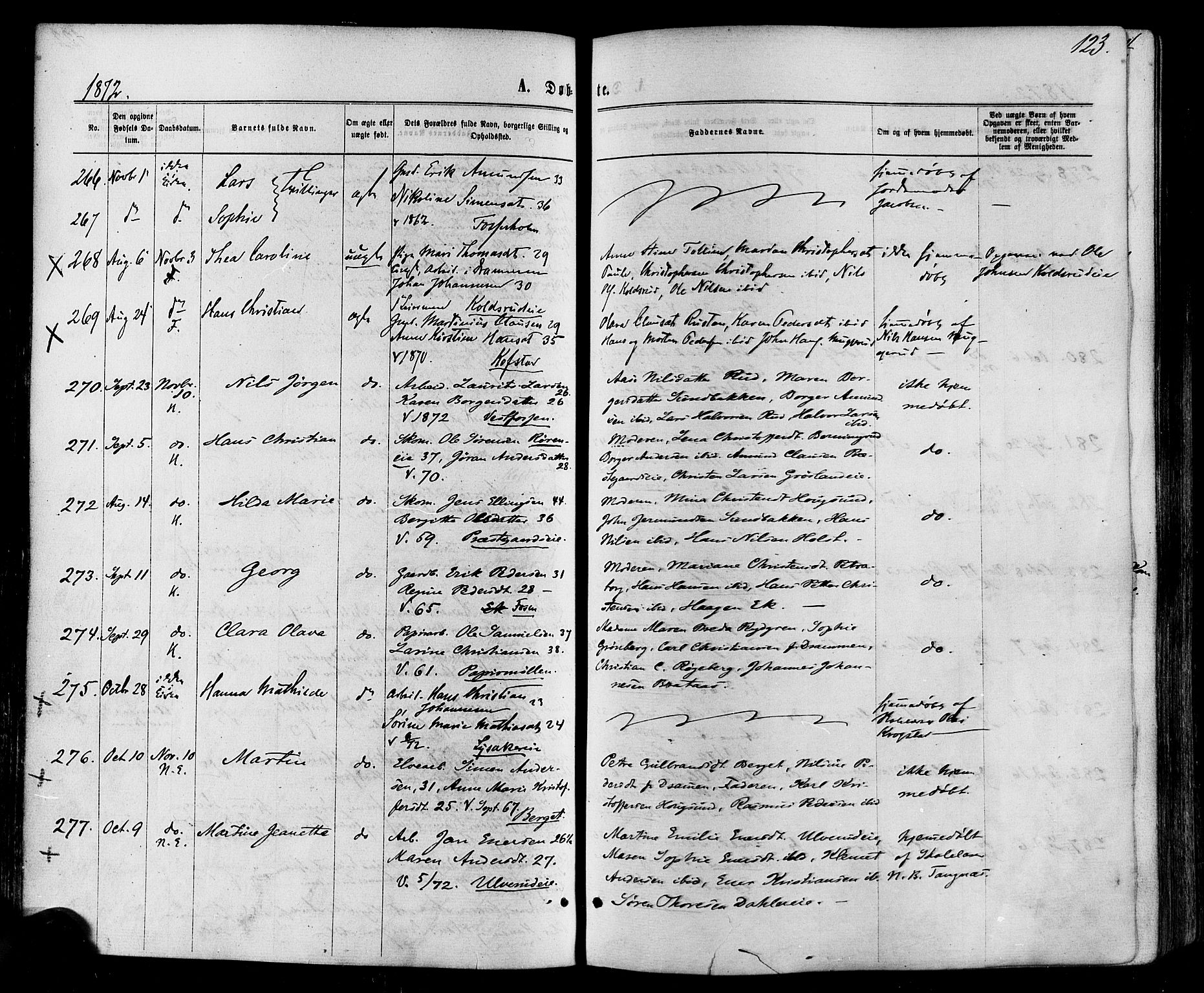 Eiker kirkebøker, AV/SAKO-A-4/F/Fa/L0017: Parish register (official) no. I 17, 1869-1877, p. 123