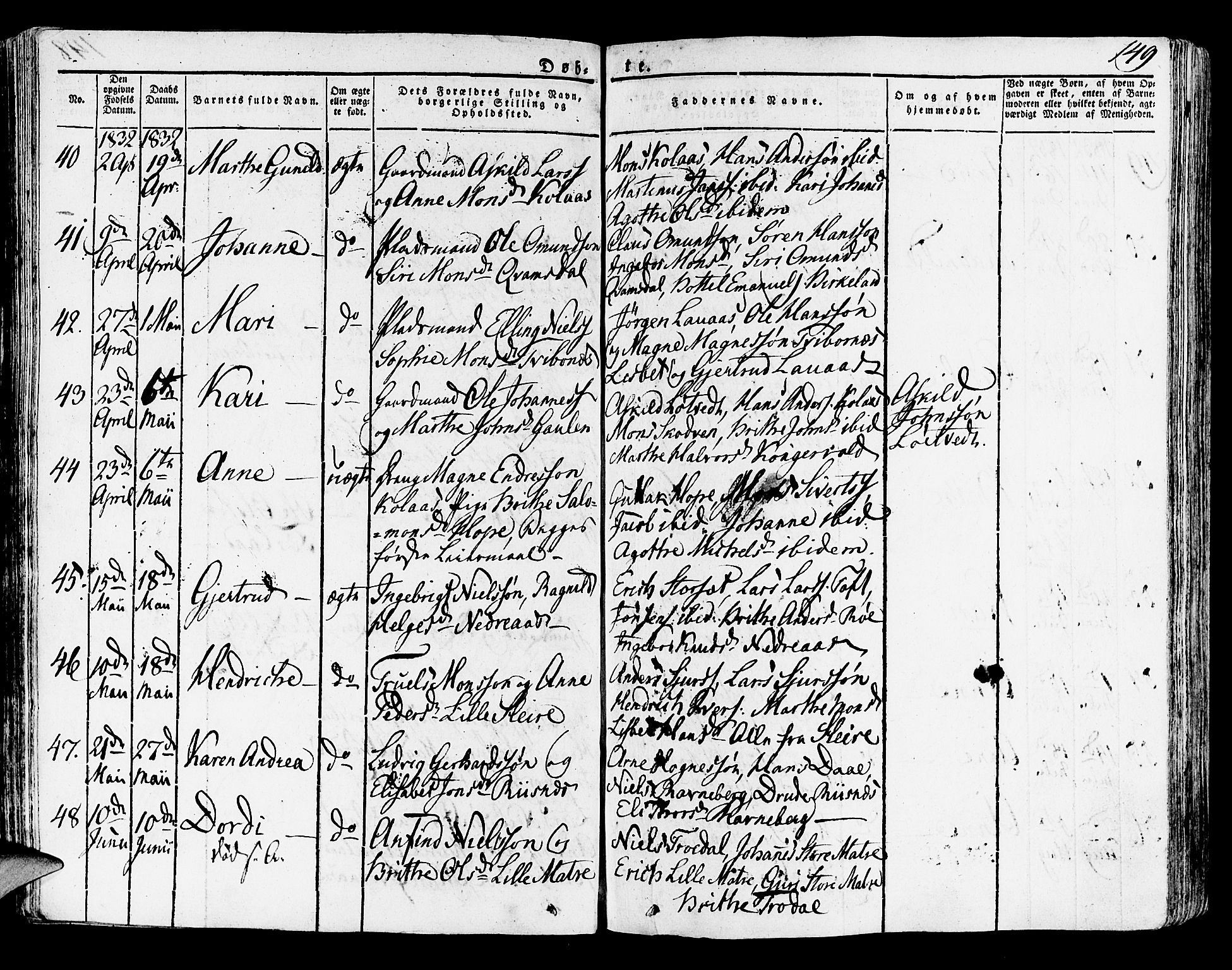 Lindås Sokneprestembete, AV/SAB-A-76701/H/Haa/Haaa/L0008: Parish register (official) no. A 8, 1823-1836, p. 149