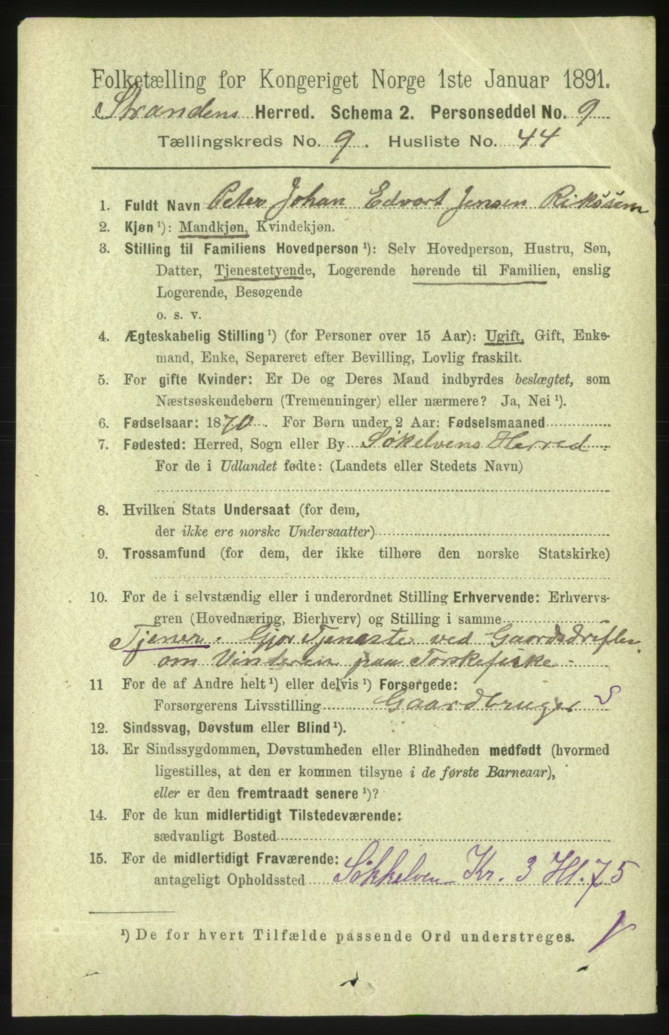 RA, 1891 census for 1525 Stranda, 1891, p. 2369