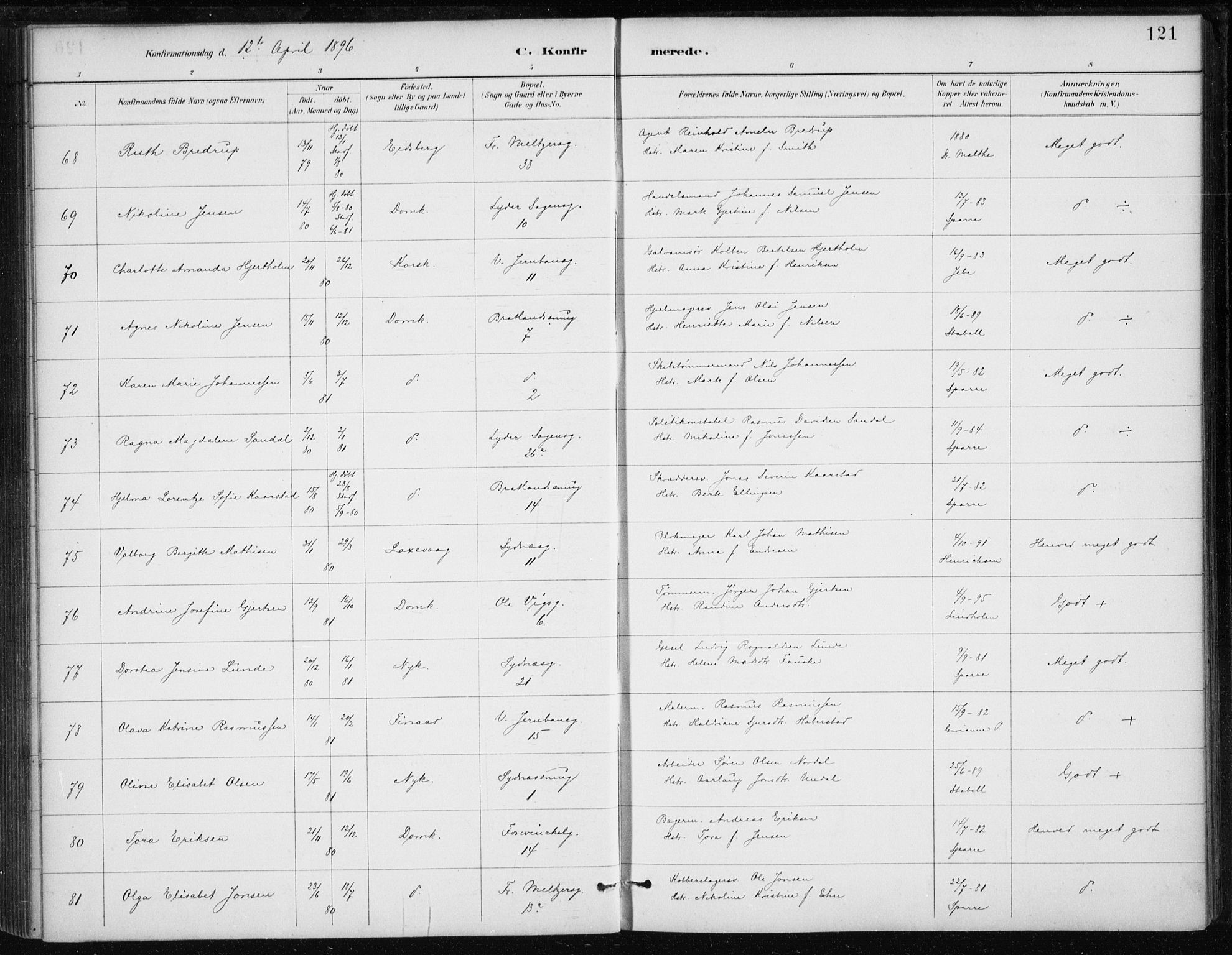 Johanneskirken sokneprestembete, AV/SAB-A-76001/H/Haa/L0008: Parish register (official) no. C 1, 1885-1907, p. 121