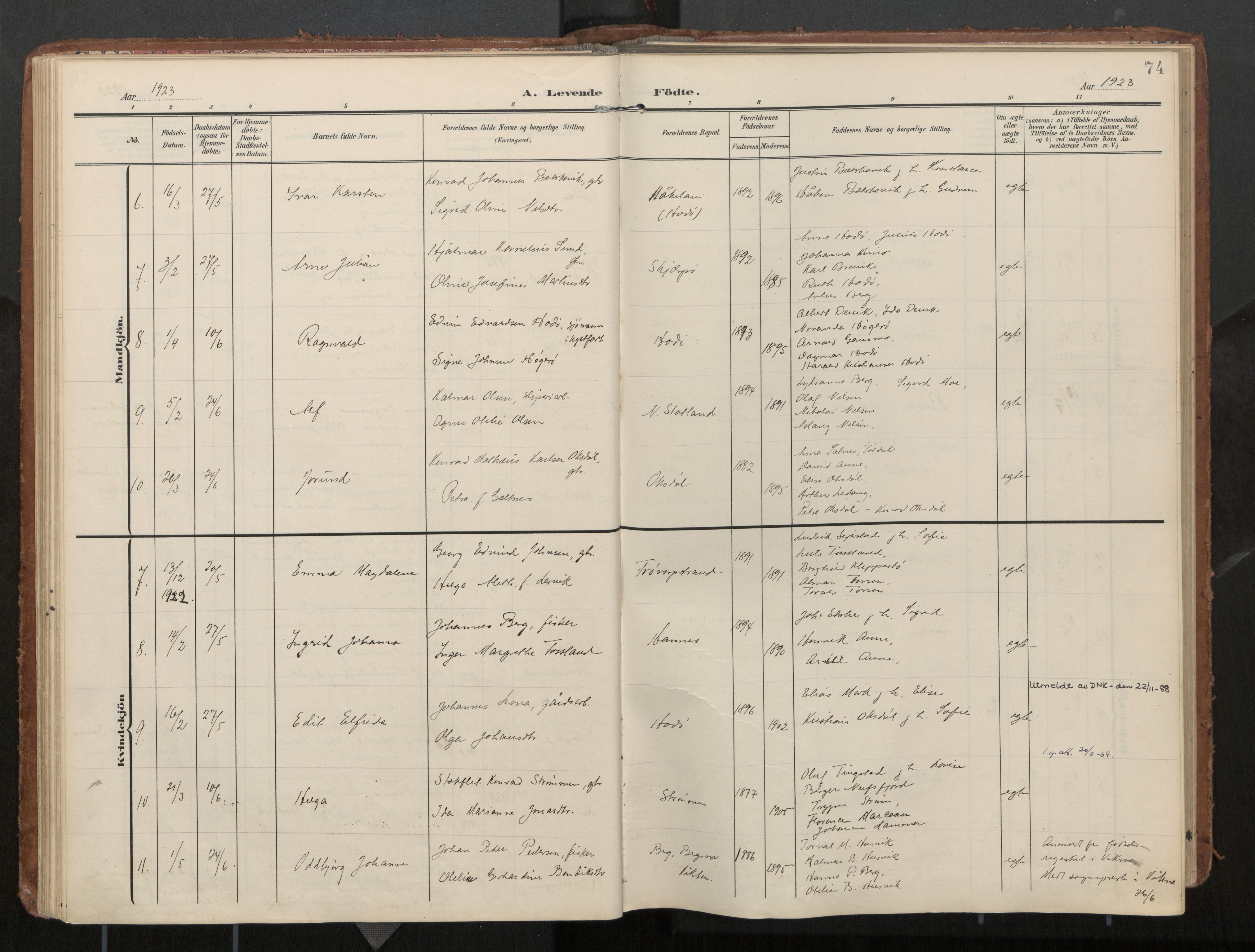 Ministerialprotokoller, klokkerbøker og fødselsregistre - Nord-Trøndelag, AV/SAT-A-1458/774/L0629: Parish register (official), 1904-1926, p. 74