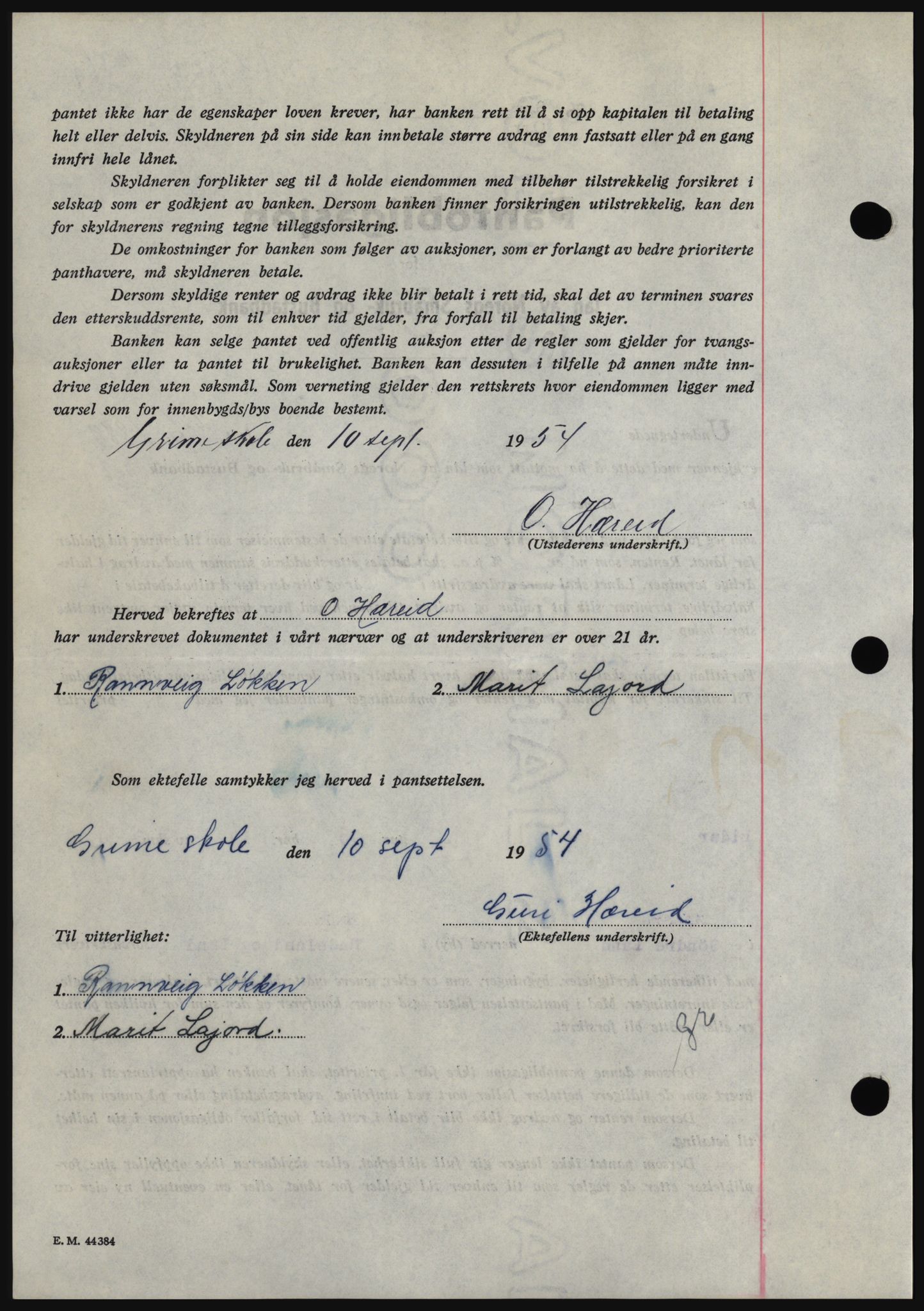 Hadeland og Land tingrett, SAH/TING-010/H/Hb/Hbc/L0030: Mortgage book no. B30, 1954-1954, Diary no: : 3443/1954