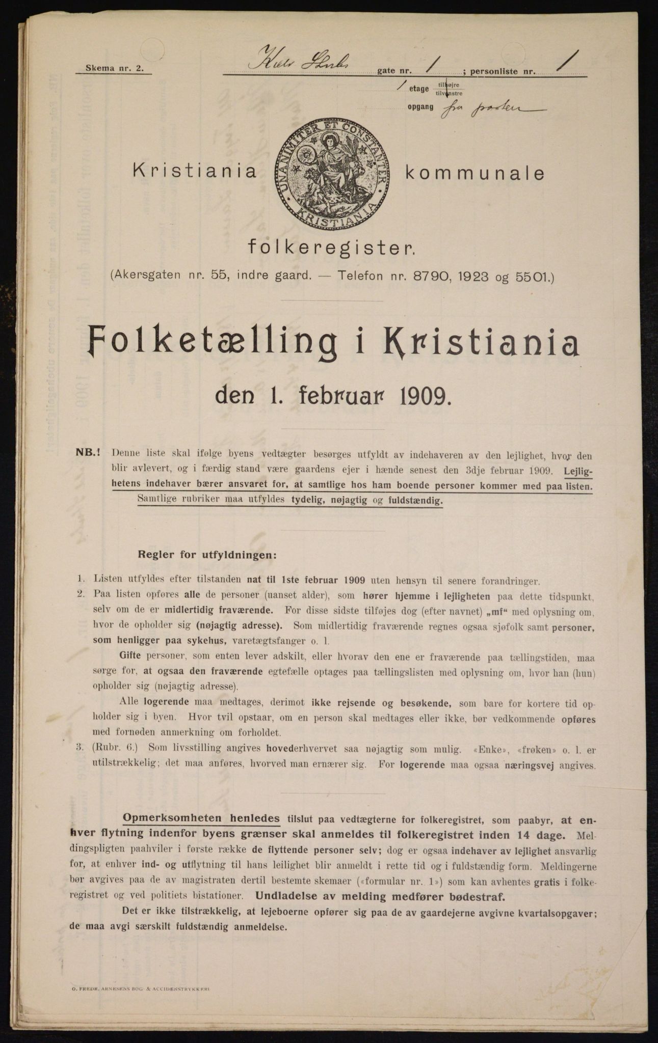 OBA, Municipal Census 1909 for Kristiania, 1909, p. 46915