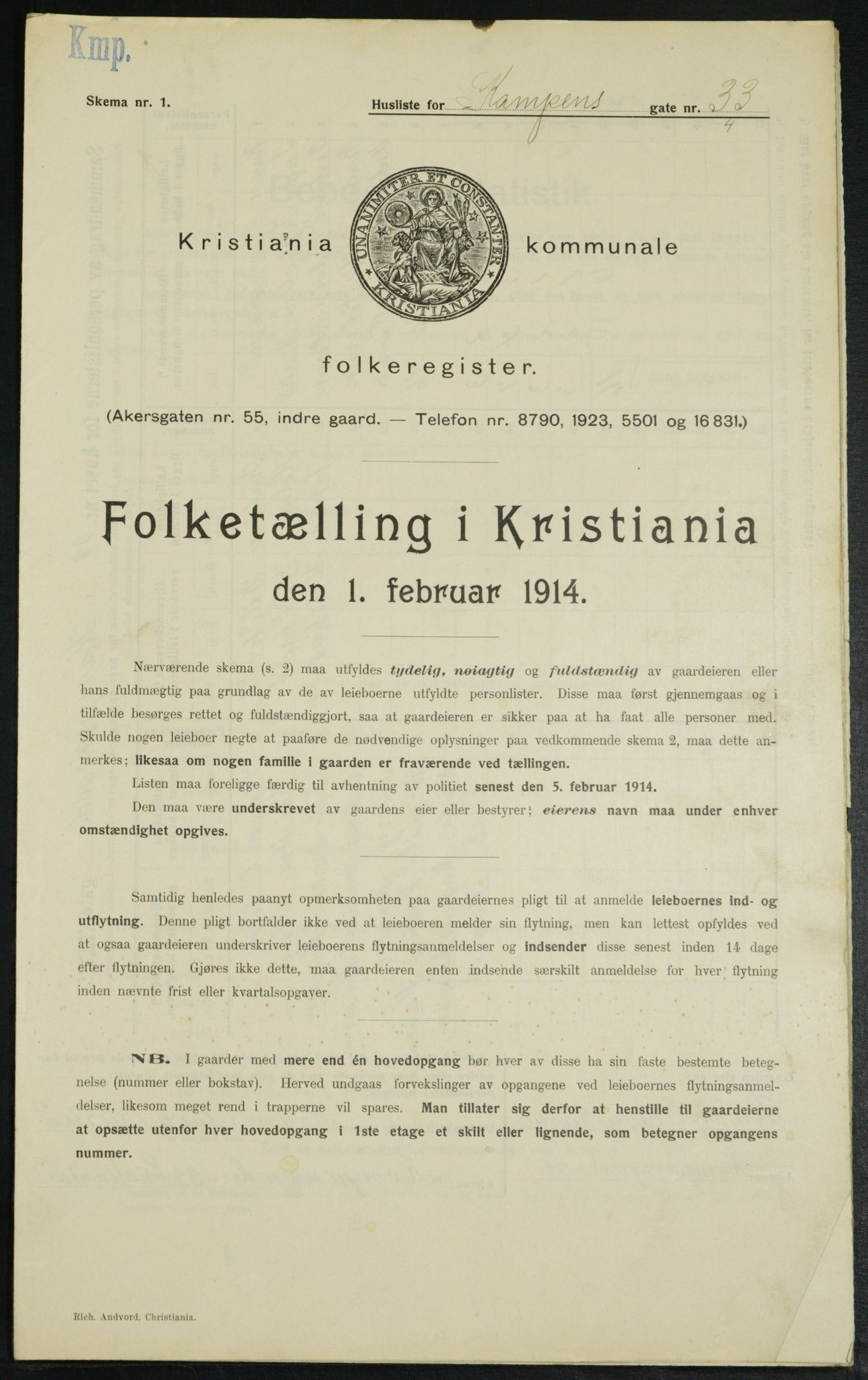 OBA, Municipal Census 1914 for Kristiania, 1914, p. 47907