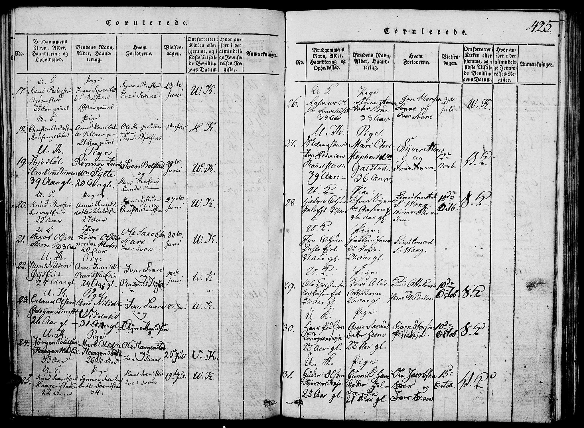 Vågå prestekontor, SAH/PREST-076/H/Ha/Hab/L0001: Parish register (copy) no. 1, 1815-1827, p. 424-425