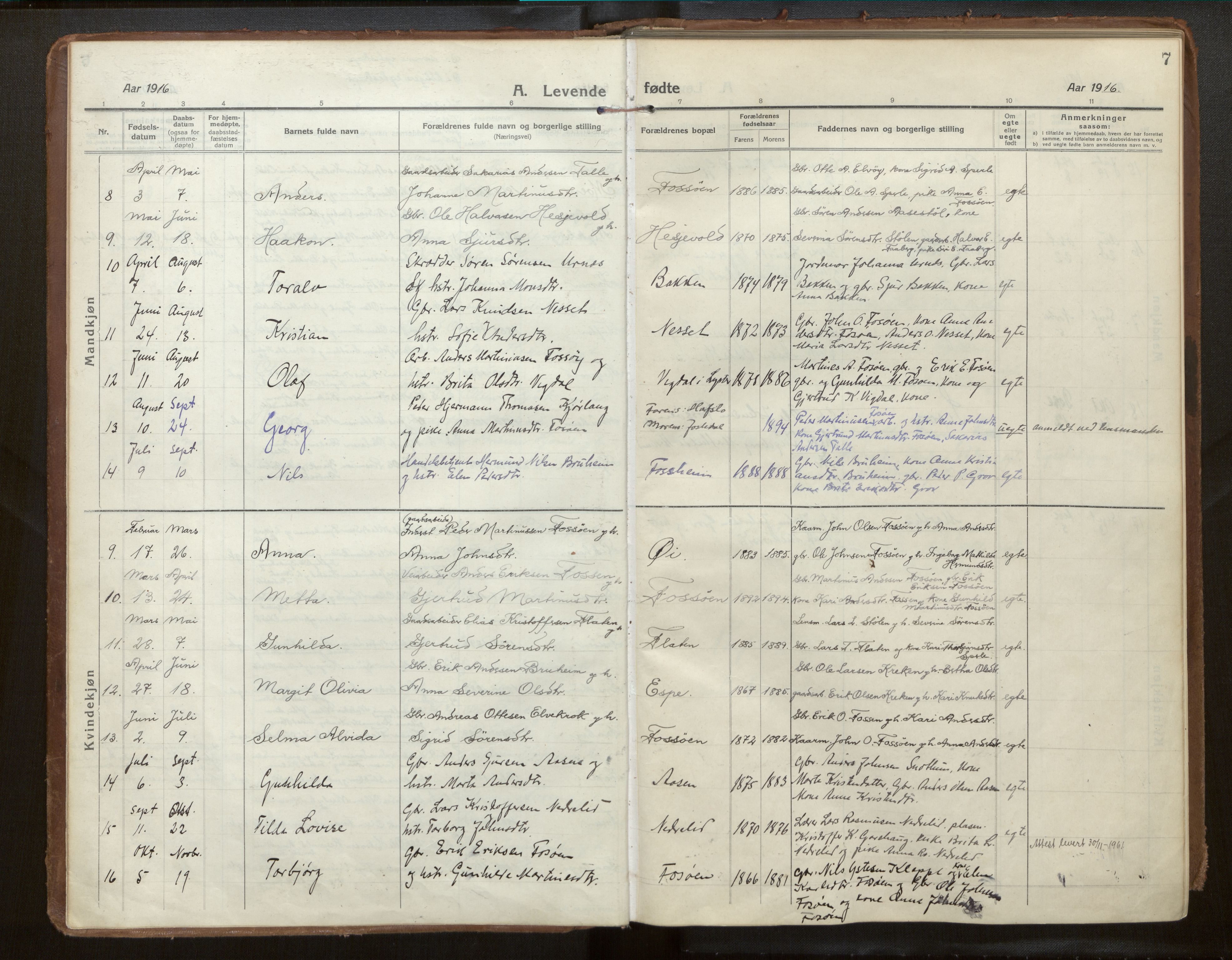 Jostedal sokneprestembete, SAB/A-80601/H/Haa/Haab/L0002: Parish register (official) no. B 2, 1915-1931, p. 7