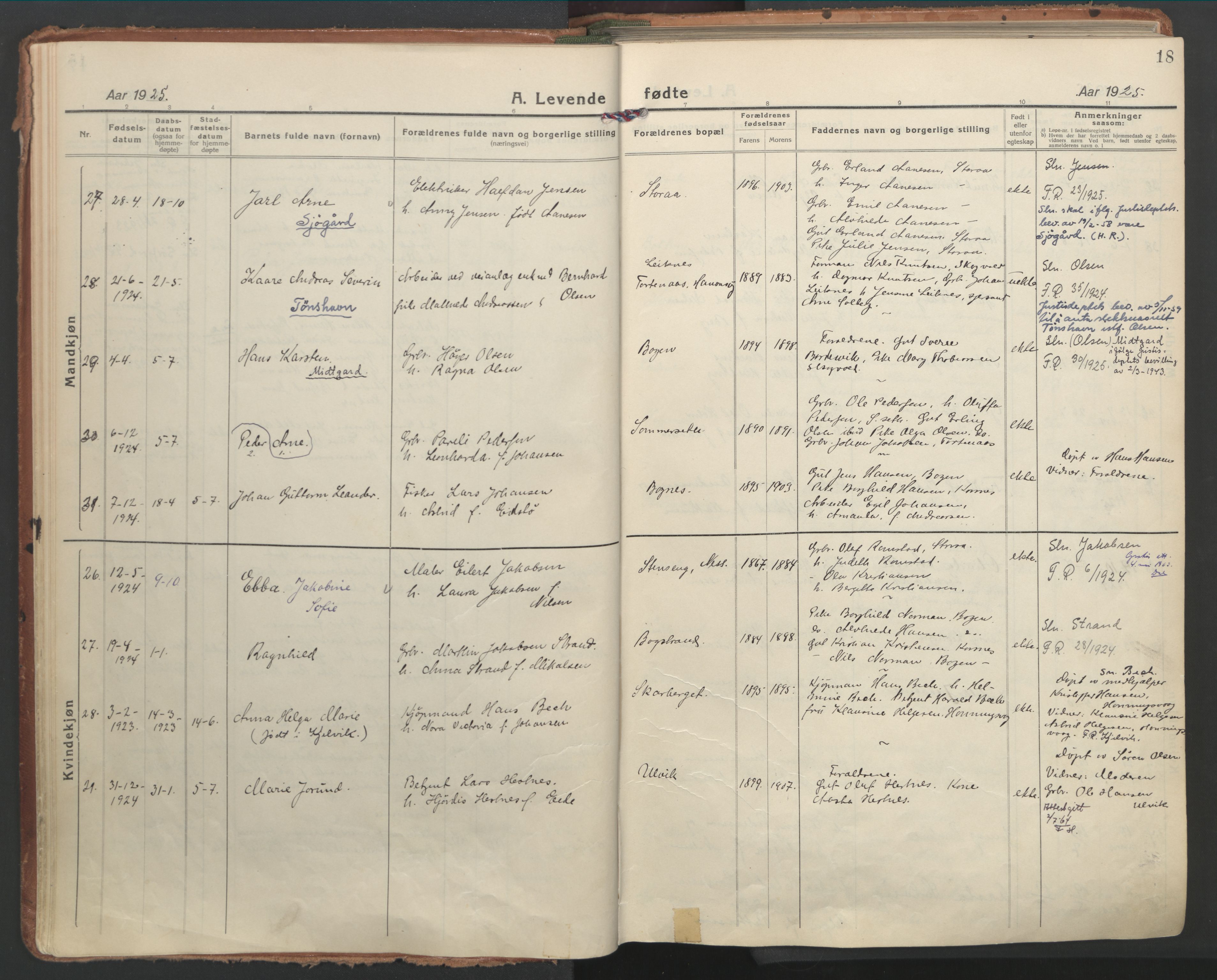 Ministerialprotokoller, klokkerbøker og fødselsregistre - Nordland, AV/SAT-A-1459/861/L0873: Parish register (official) no. 861A08, 1923-1932, p. 18