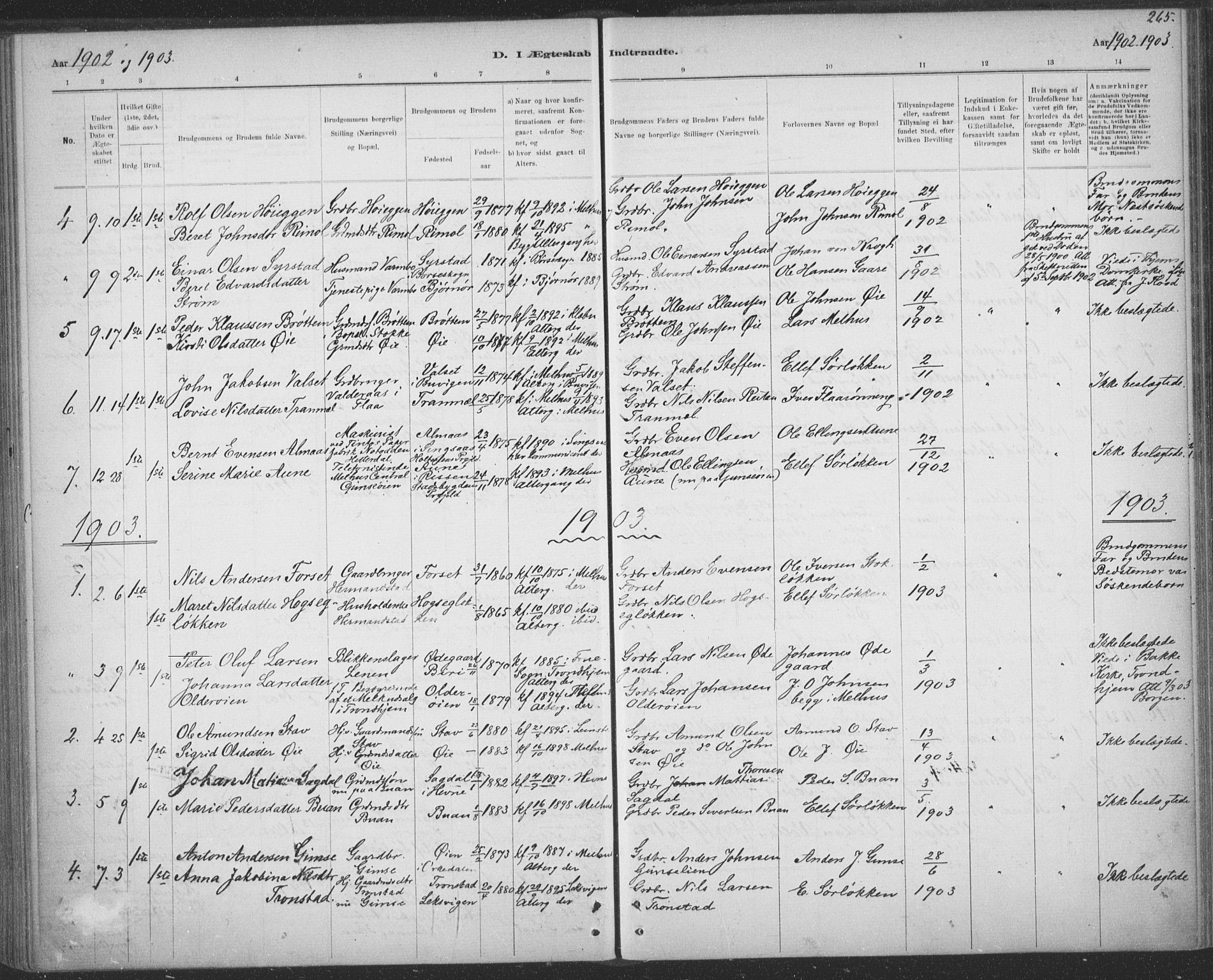 Ministerialprotokoller, klokkerbøker og fødselsregistre - Sør-Trøndelag, SAT/A-1456/691/L1085: Parish register (official) no. 691A17, 1887-1908, p. 265