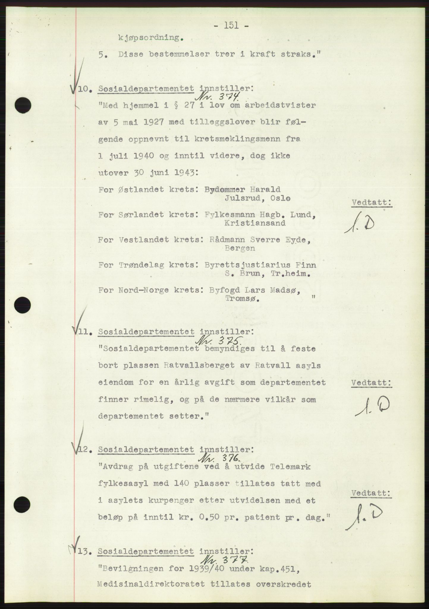 Administrasjonsrådet, AV/RA-S-1004/A/L0002: Vedtaksprotokoll 16/4-25/9, 1940, p. 155