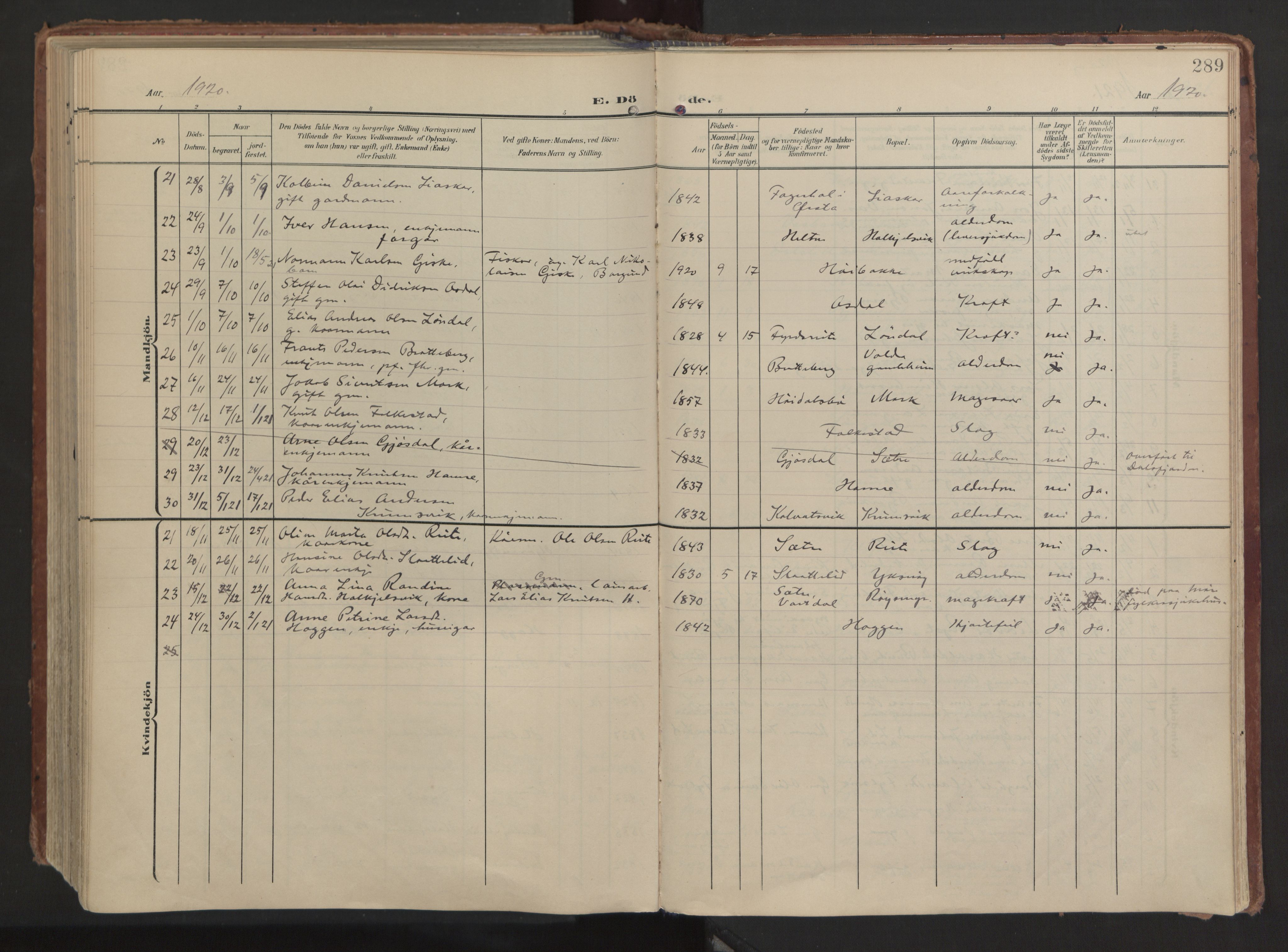 Ministerialprotokoller, klokkerbøker og fødselsregistre - Møre og Romsdal, AV/SAT-A-1454/511/L0144: Parish register (official) no. 511A11, 1906-1923, p. 289