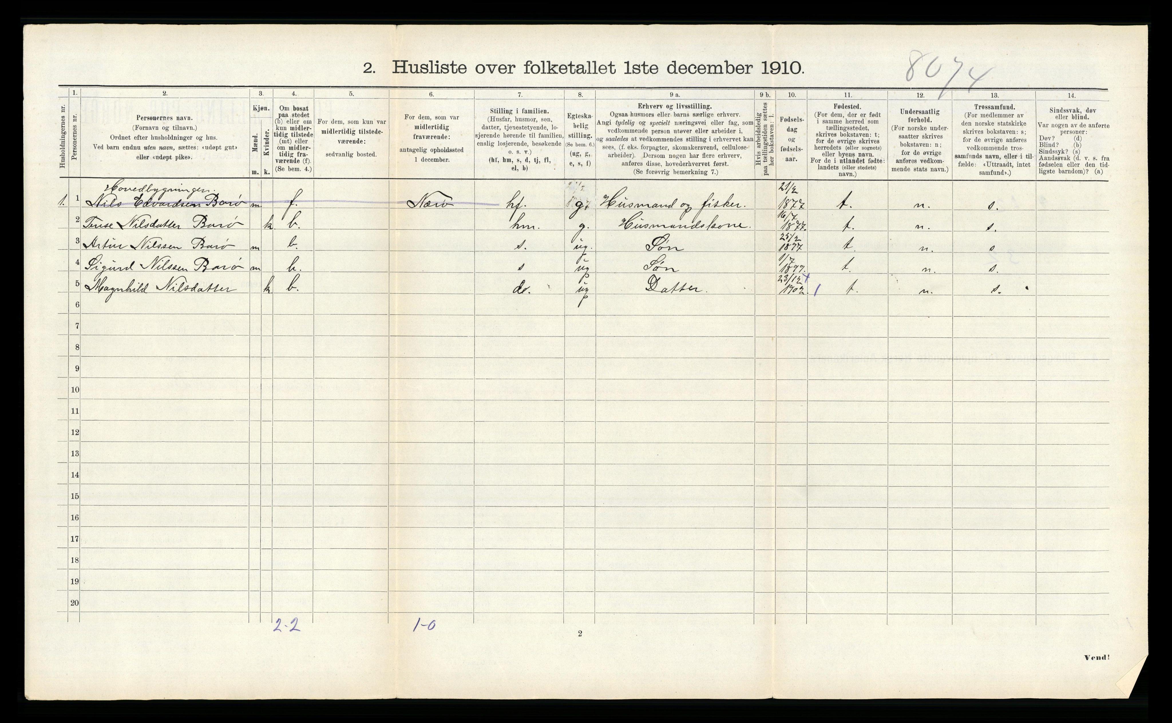 RA, 1910 census for Vikna, 1910, p. 954