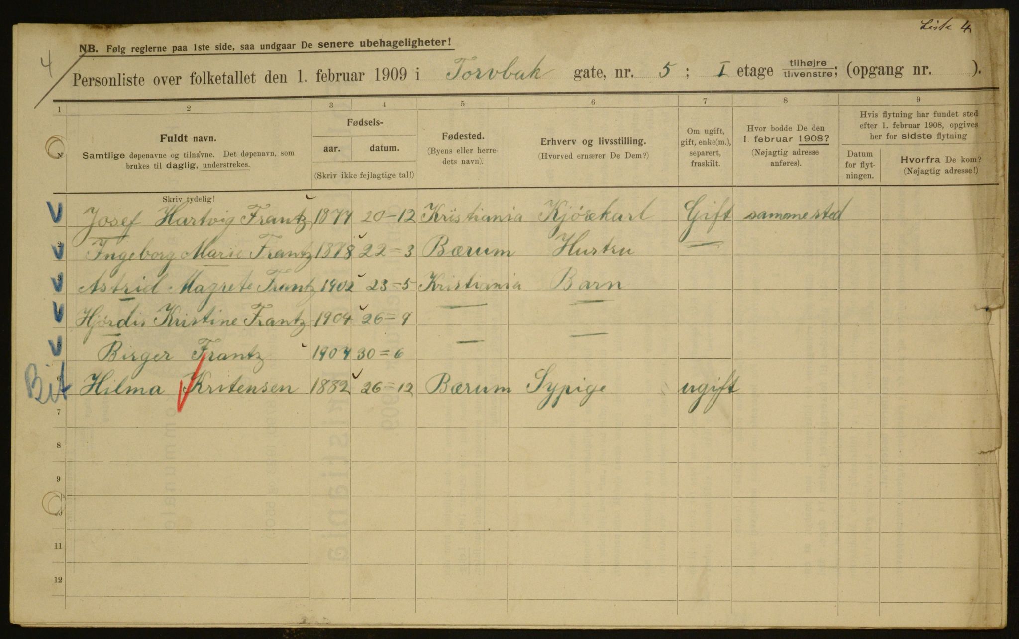 OBA, Municipal Census 1909 for Kristiania, 1909, p. 104393