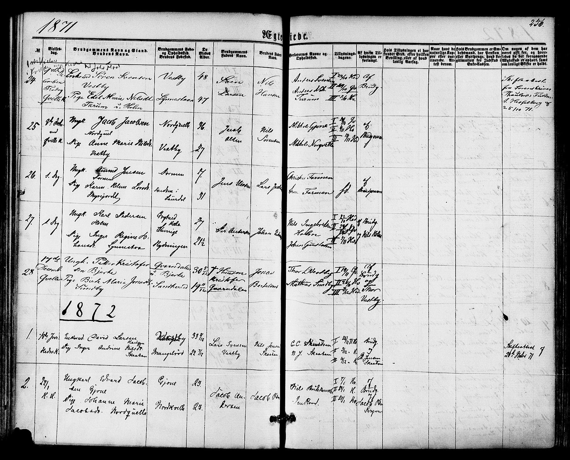 Hedrum kirkebøker, AV/SAKO-A-344/F/Fa/L0008: Parish register (official) no. I 8, 1869-1880, p. 256