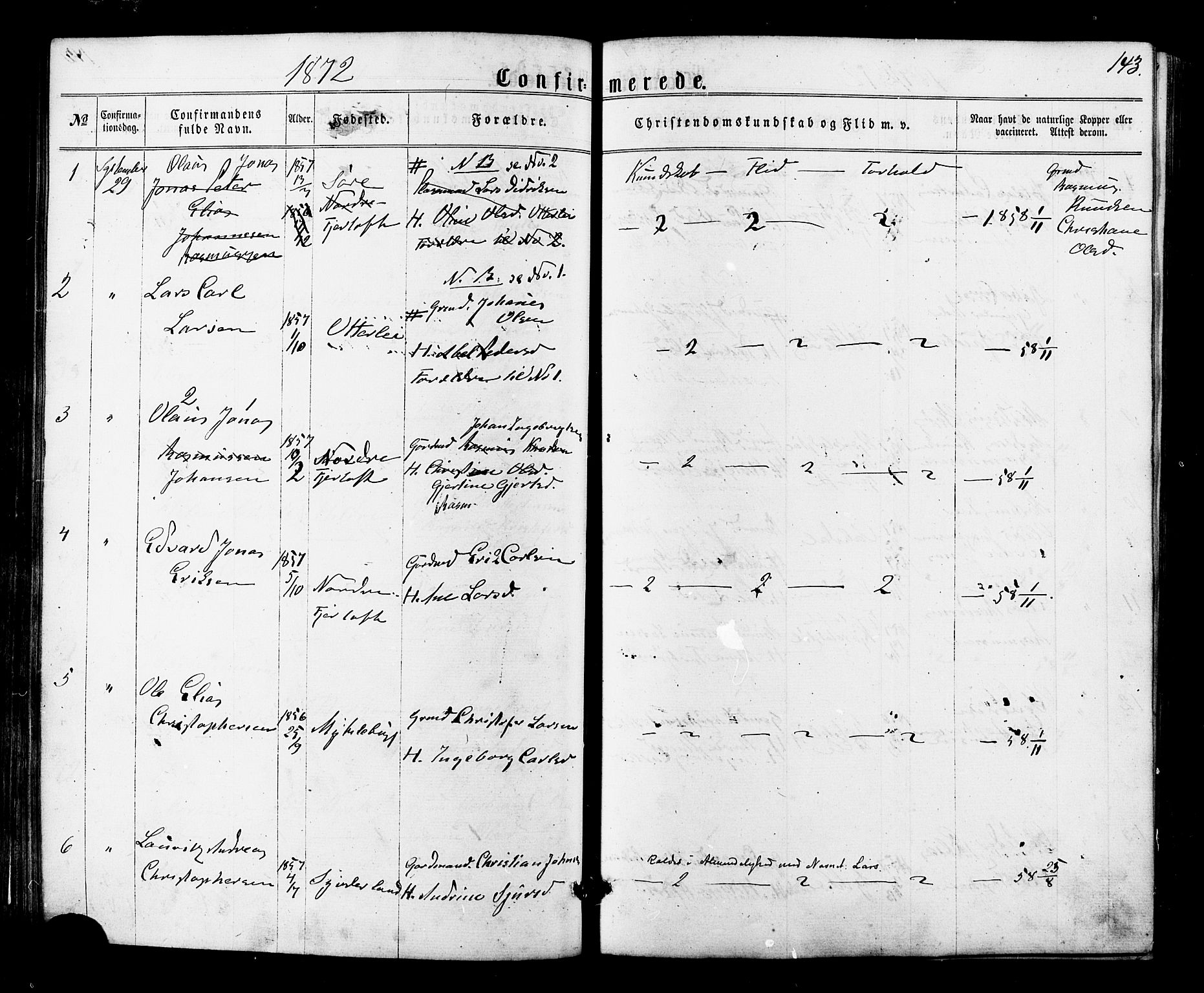 Ministerialprotokoller, klokkerbøker og fødselsregistre - Møre og Romsdal, SAT/A-1454/536/L0498: Parish register (official) no. 536A07, 1862-1875, p. 143