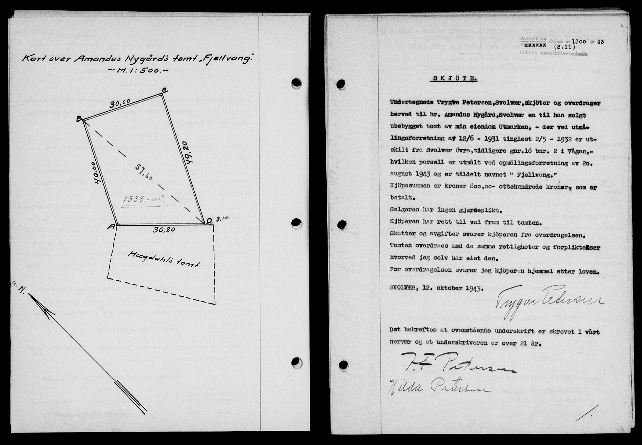 Lofoten sorenskriveri, SAT/A-0017/1/2/2C/L0011a: Mortgage book no. 11a, 1943-1943, Diary no: : 1300/1943