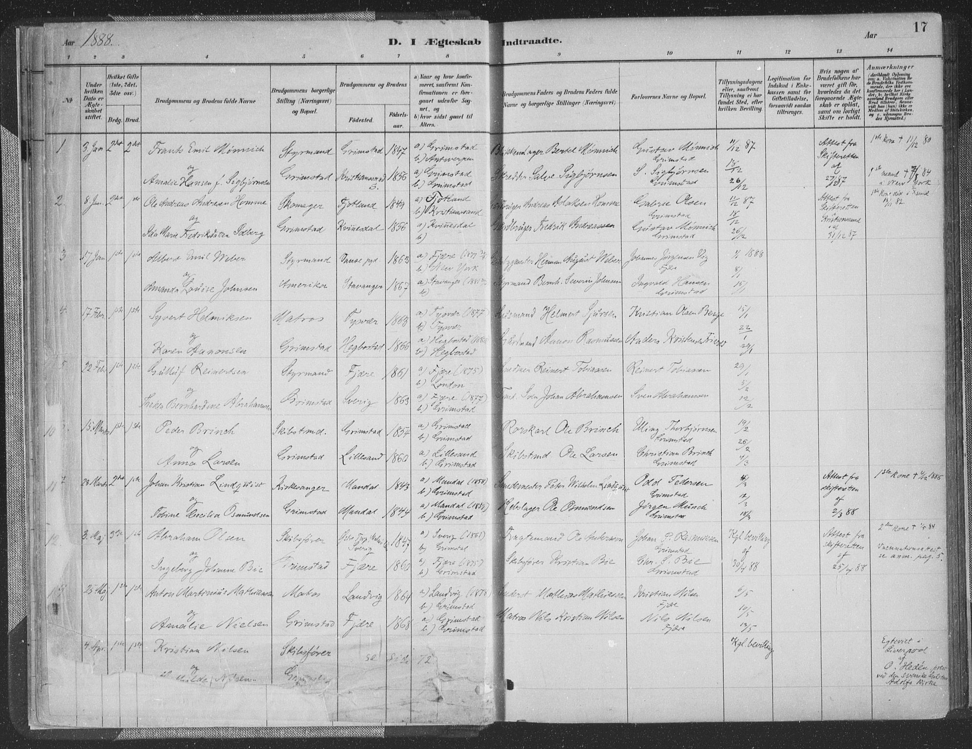 Grimstad sokneprestkontor, SAK/1111-0017/F/Fa/L0004: Parish register (official) no. A 3, 1882-1910, p. 17