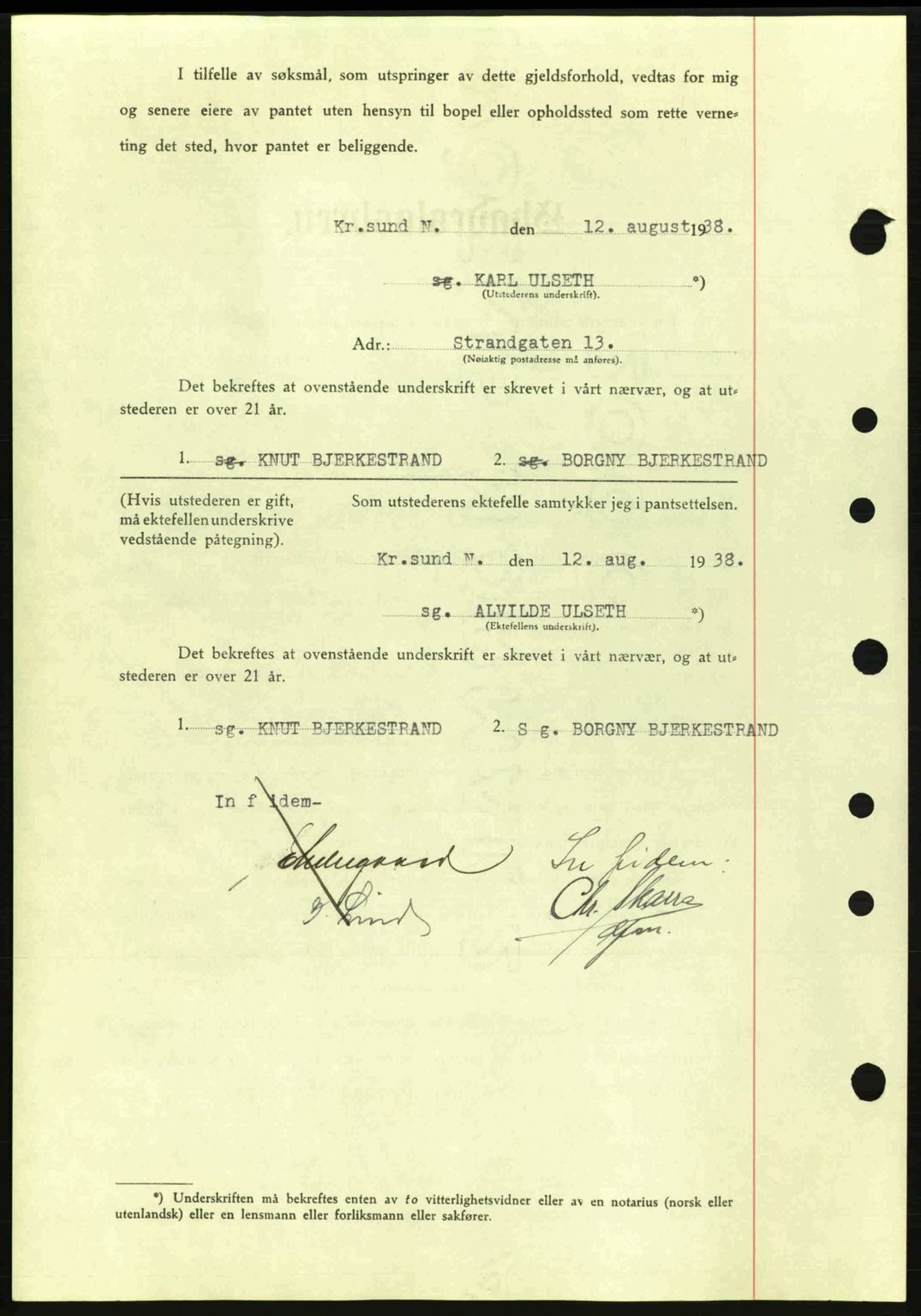Kristiansund byfogd, SAT/A-4587/A/27: Mortgage book no. 31, 1938-1939, Diary no: : 594/1938