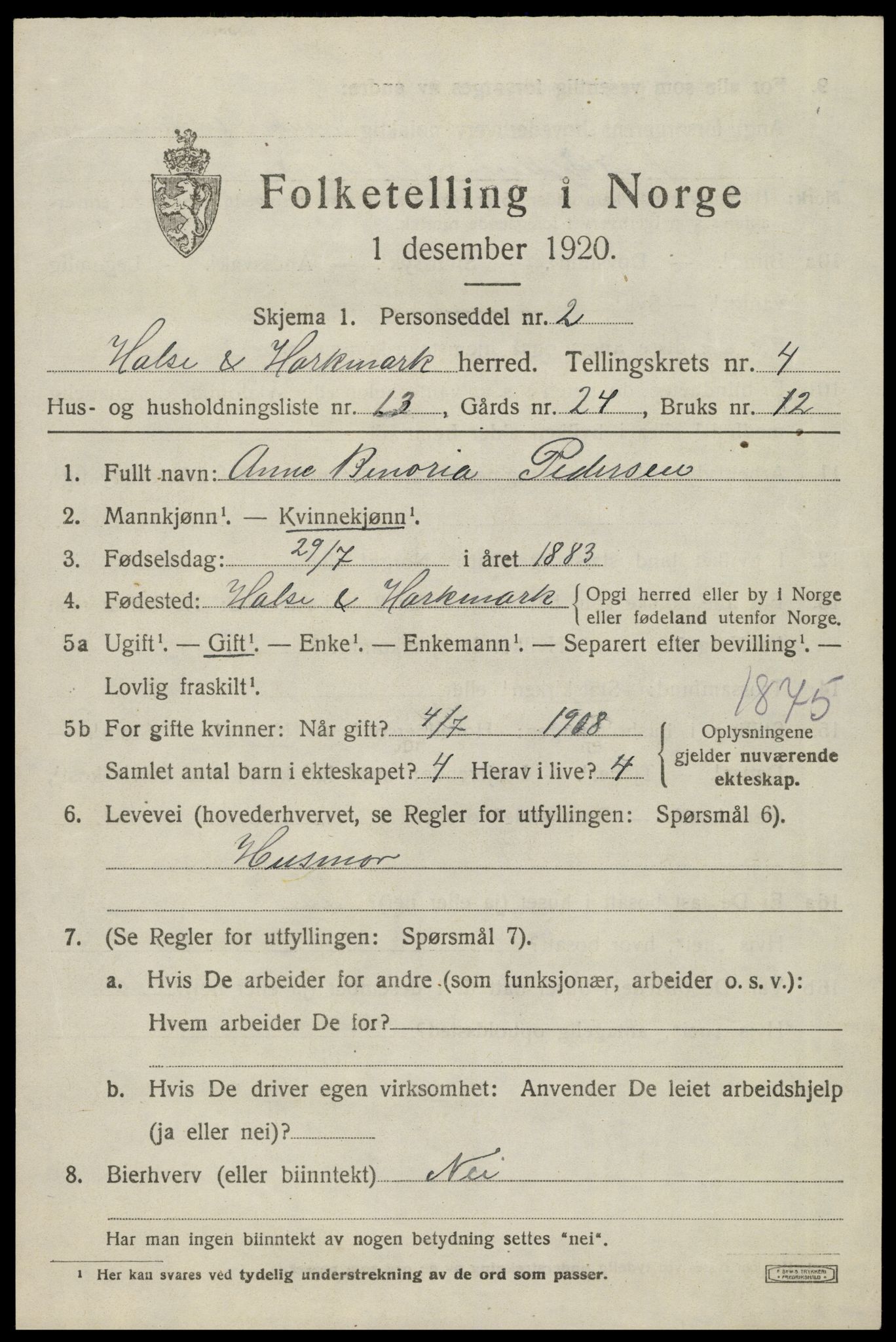 SAK, 1920 census for Halse og Harkmark, 1920, p. 2960