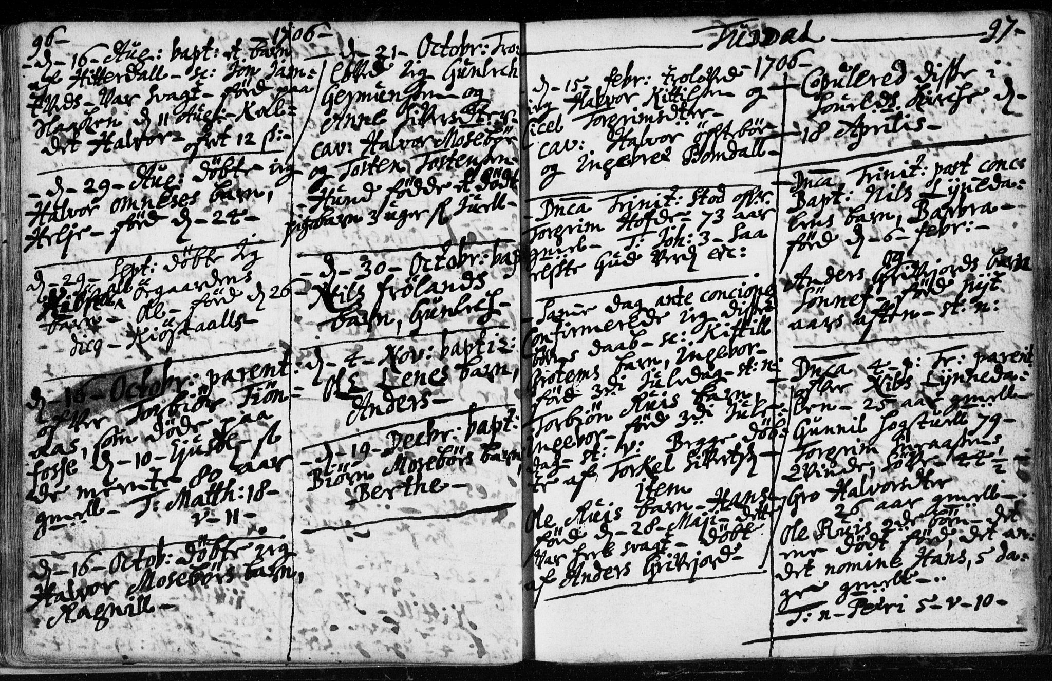 Hjartdal kirkebøker, SAKO/A-270/F/Fa/L0001: Parish register (official) no. I 1, 1685-1714, p. 96-97