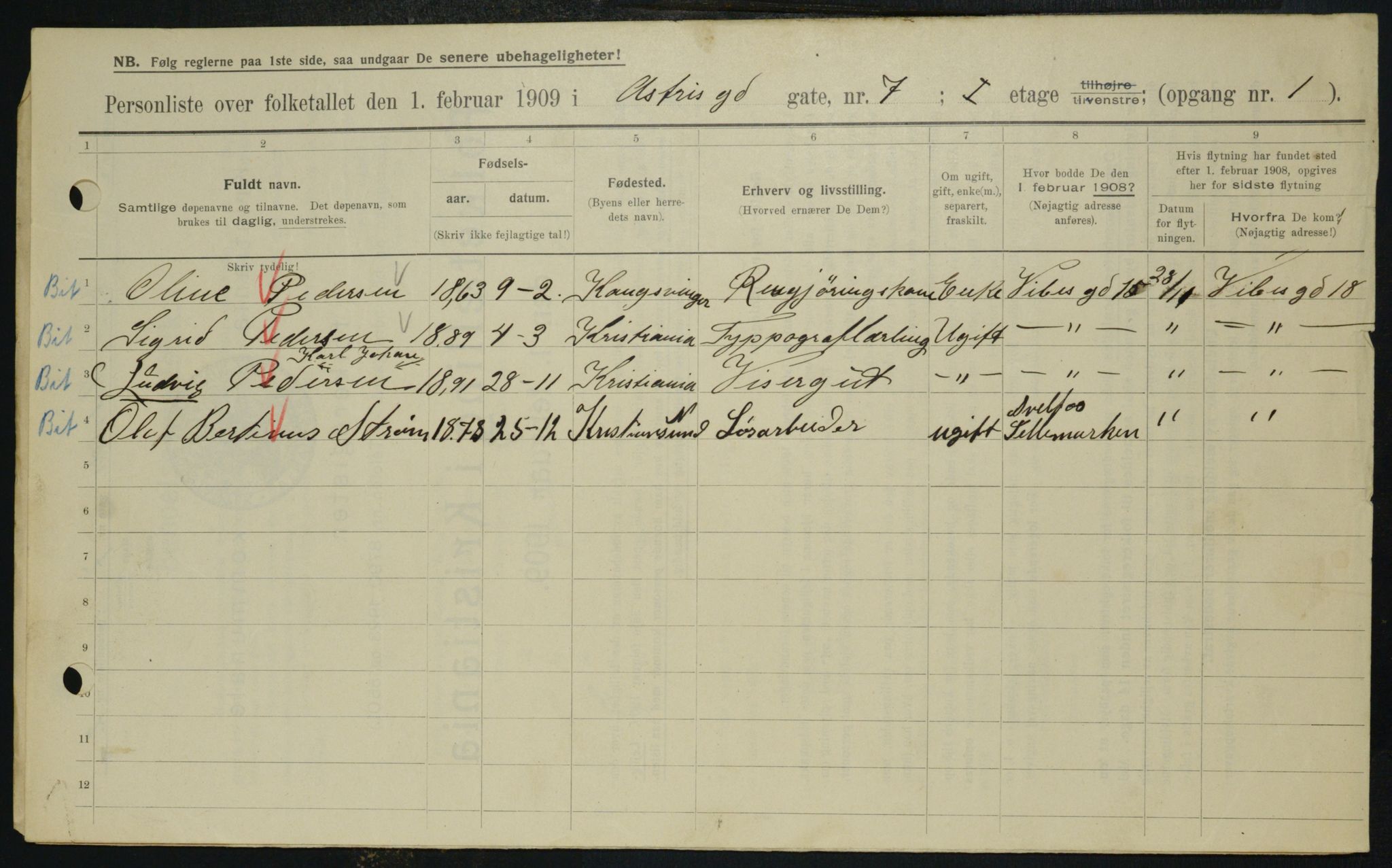 OBA, Municipal Census 1909 for Kristiania, 1909, p. 15655