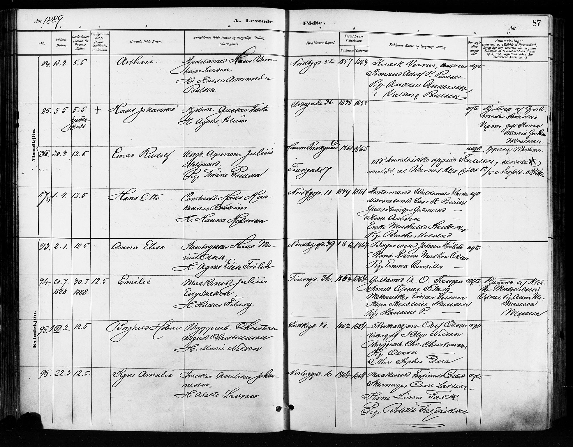 Grønland prestekontor Kirkebøker, SAO/A-10848/F/Fa/L0009: Parish register (official) no. 9, 1888-1893, p. 87